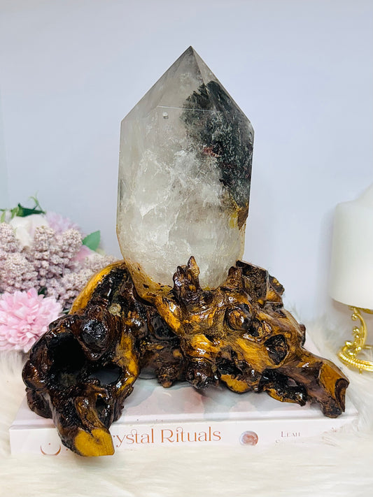 Huge Natural Garden Quartz Tower on Wooden Base 21cm Tall 19cm Wide 1.6KG