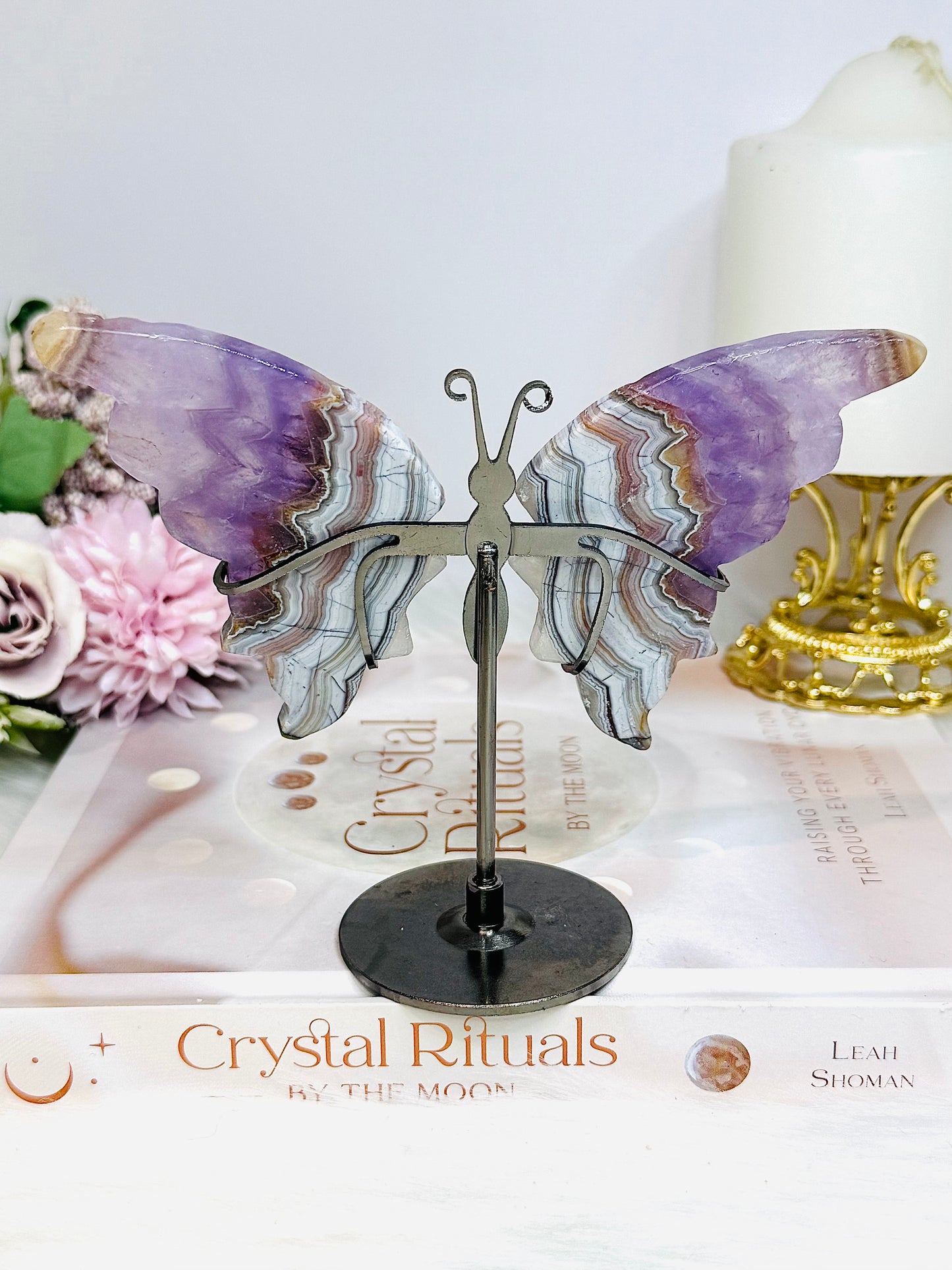 Crazy Lace Amethyst Wings on Stand 11cm
