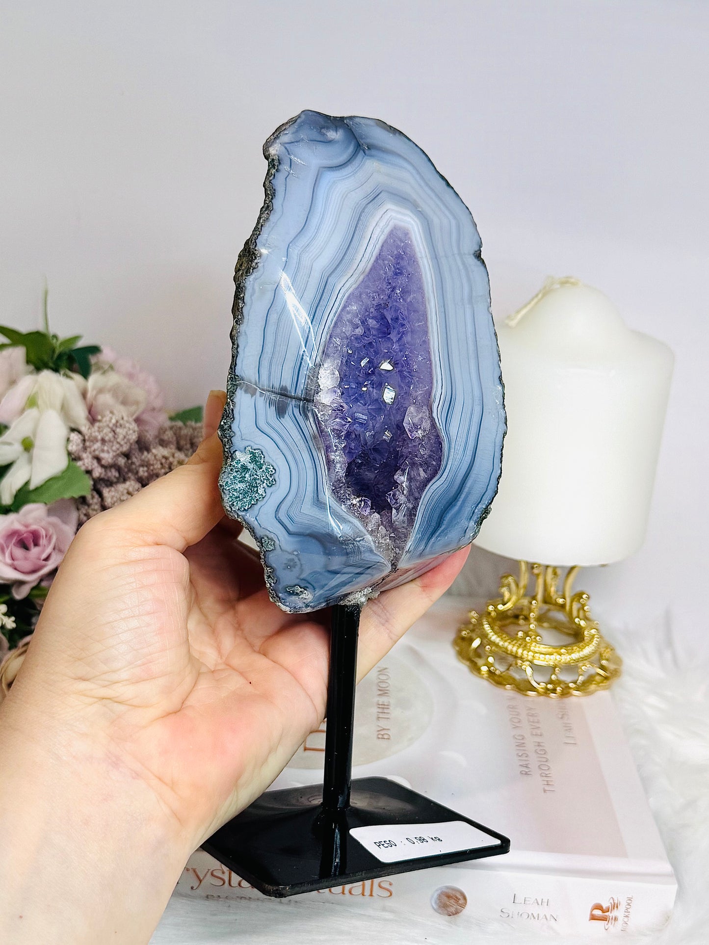 Large Amethyst X Agate Natural Druzy Freeform on Stand 21cm 989g