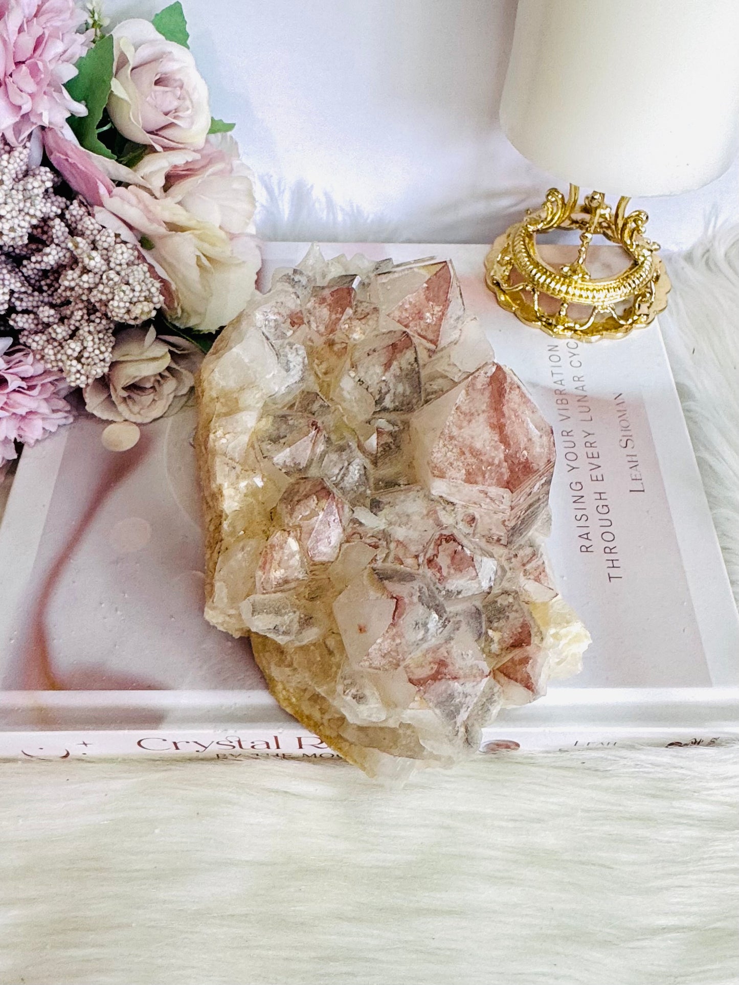 Incredible Huge Natural 19cm 1.26KG Black & Pink Lithium Quartz Natural Cluster From Brazil