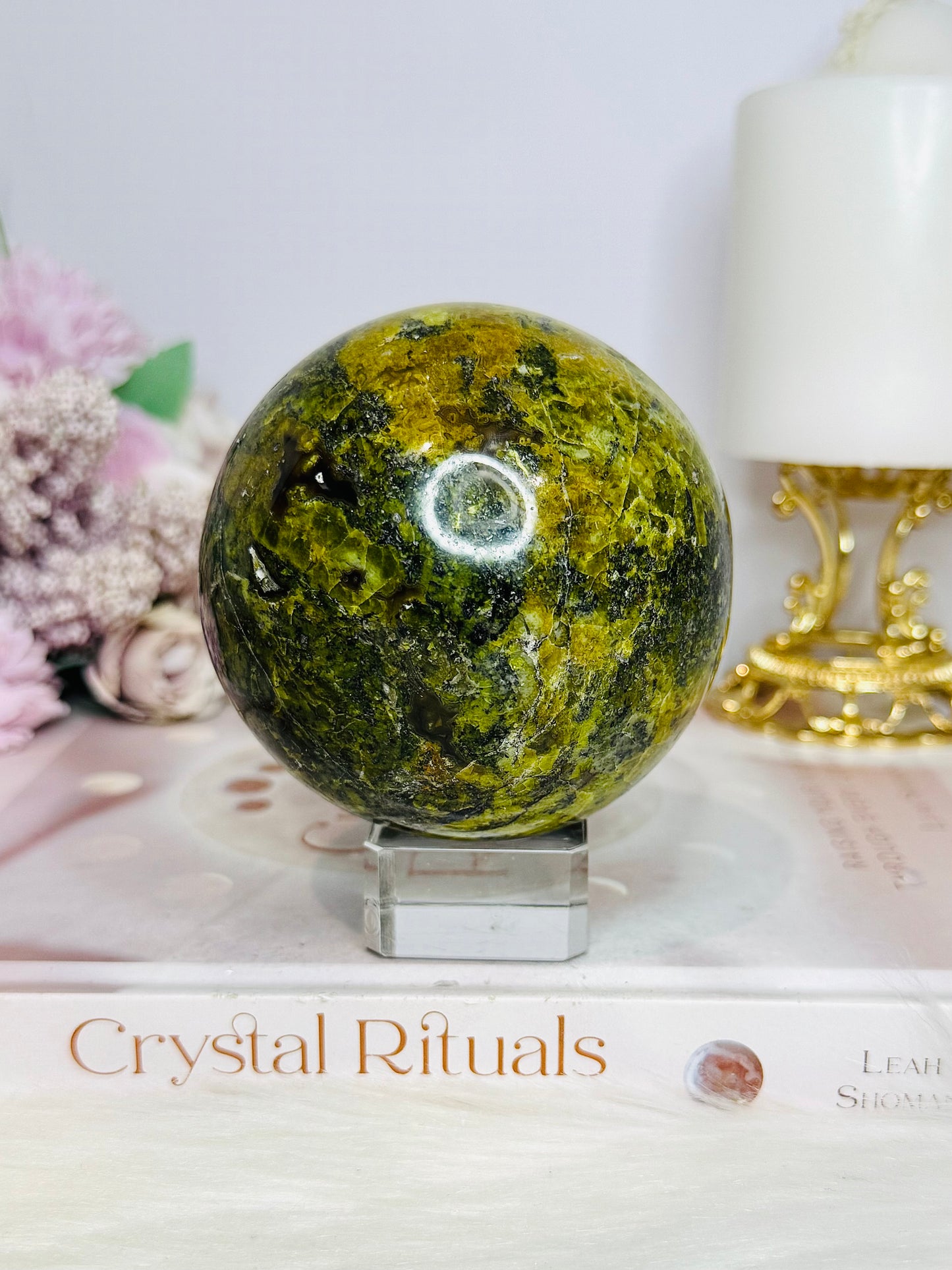 Huge Green Opal Sphere On Stand 590g