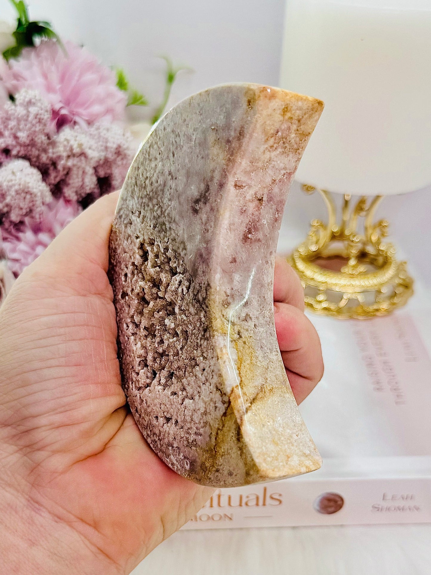 Large Pink Amethyst Druzy Moon Chunky Carving 10cm