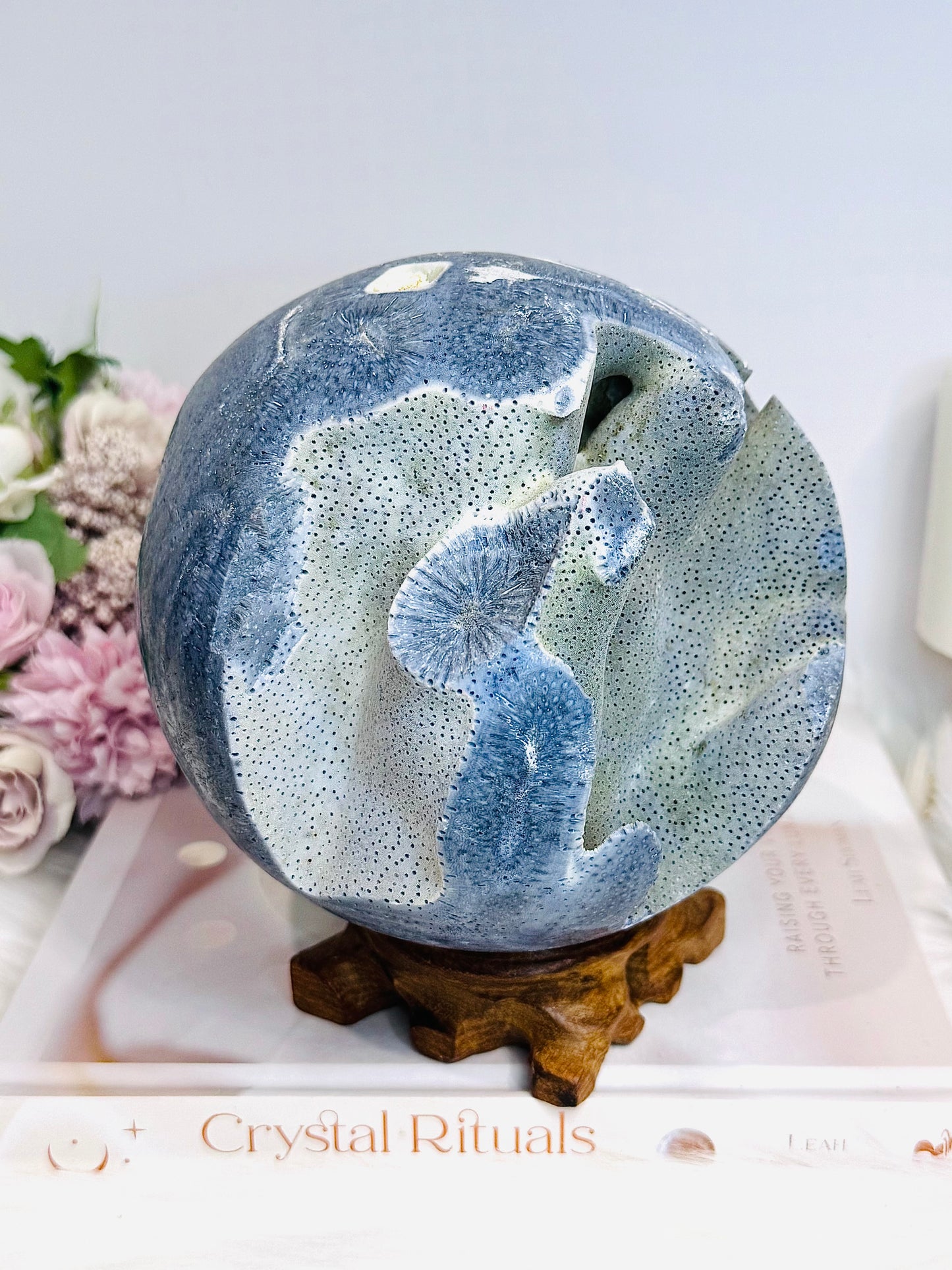 Huge Rare Natural Blue Coral Fossil Sphere 2.16KG