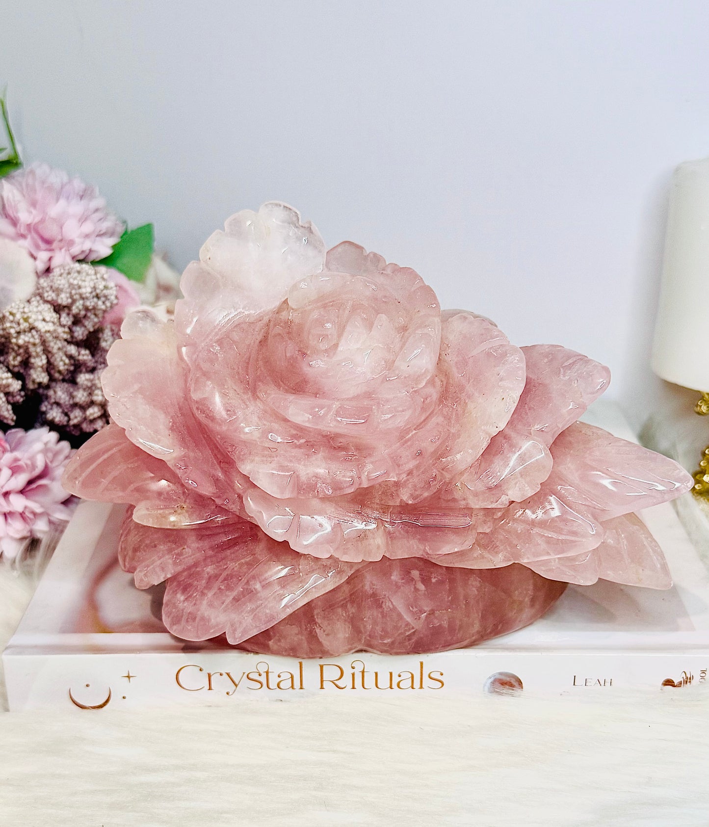 Huge Rose Quartz Carved Flower | Rose 1.4KG
