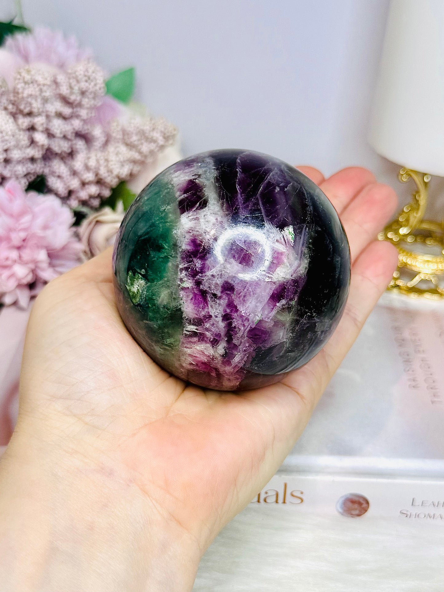 Large Rainbow Fluorite Sphere on Stand 607g