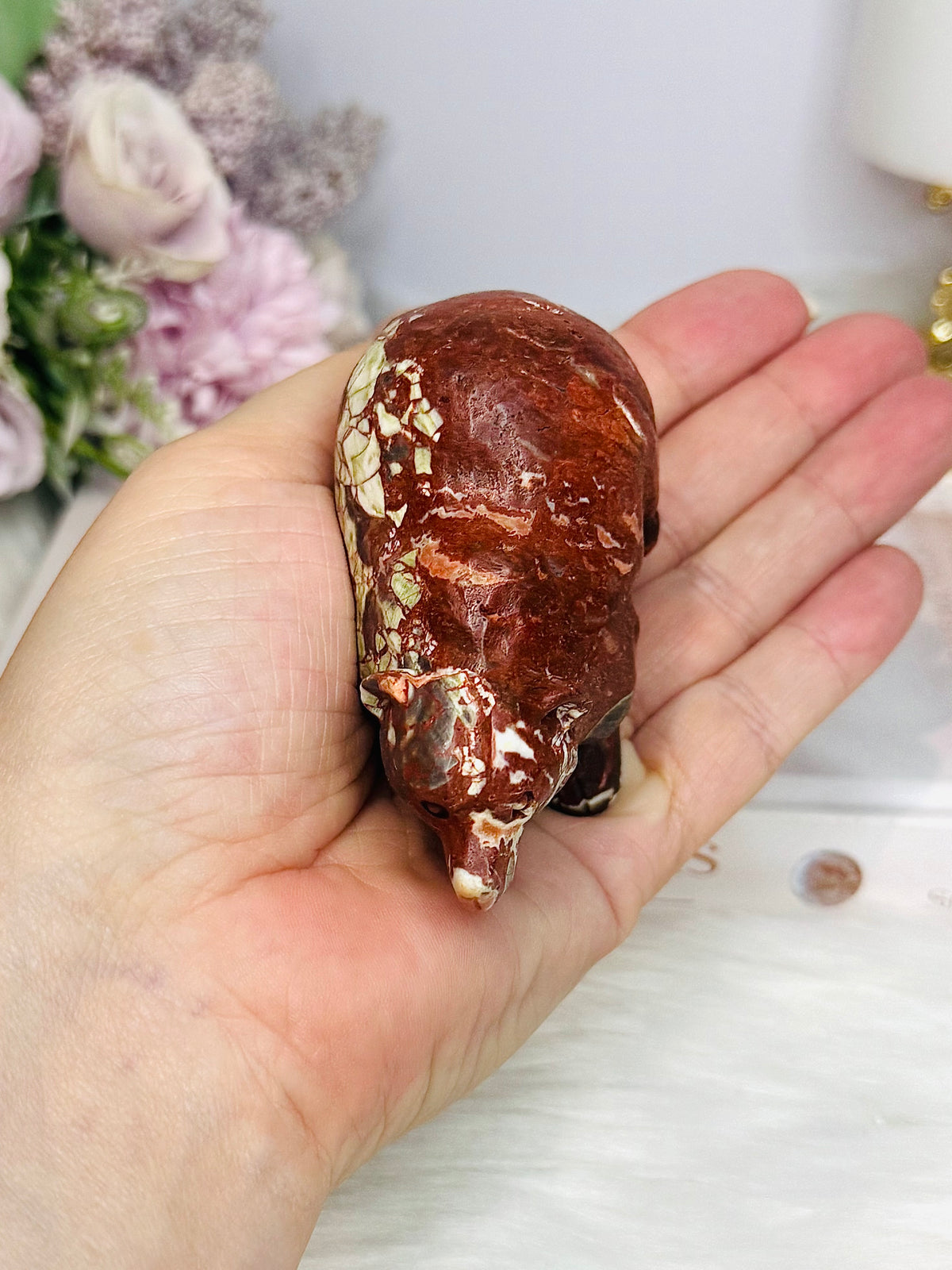 Money Agate Polar Bear Carving 8cm