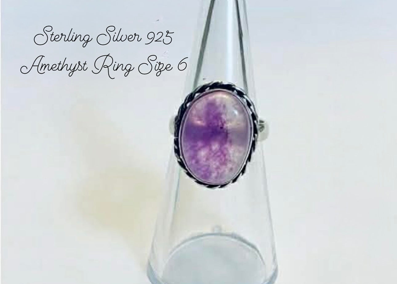 Sterling Silver 925 Amethyst Ring Size 6