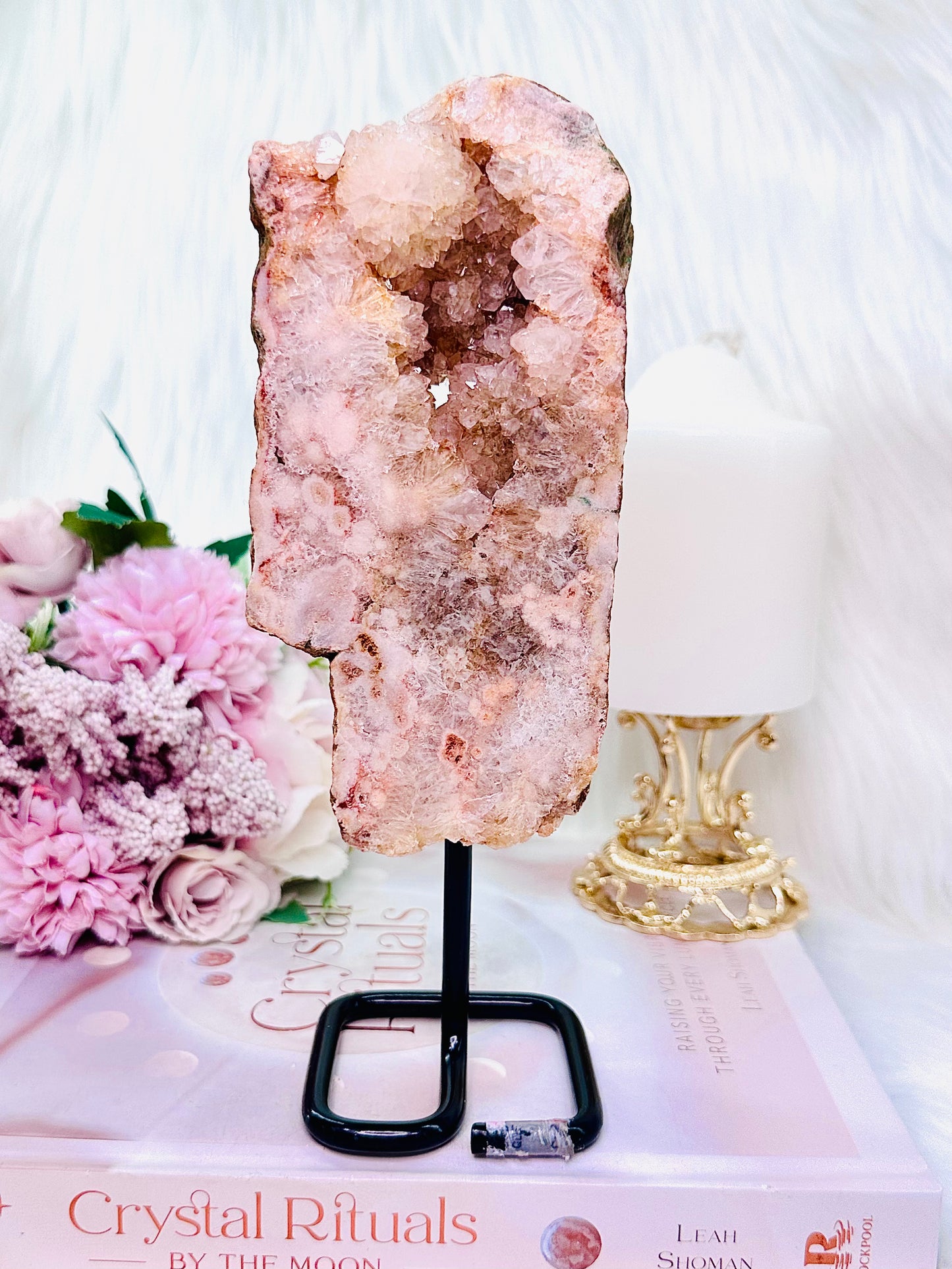 Classy & Fabulous Large Chunky 20cm 685gram Druzy Pink Amethyst Slab On Stand From Brazil with Stunning Crystallisation