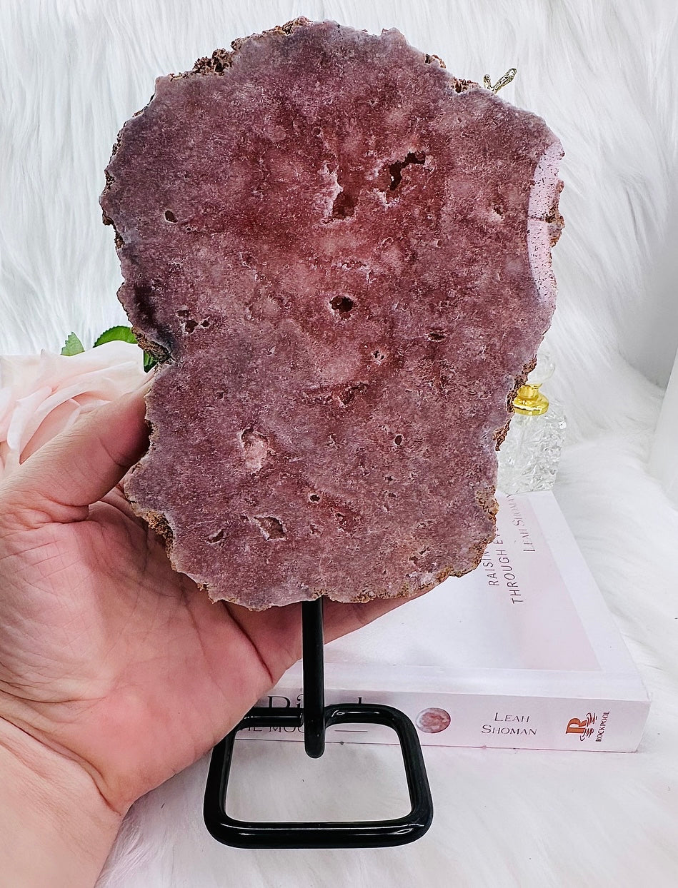 ⚜️ SALE ⚜️ Stunning 20cm Tall (Inc Stand) Pink Amethyst Druzy Slab from Brazil ~ Polished Both Sides