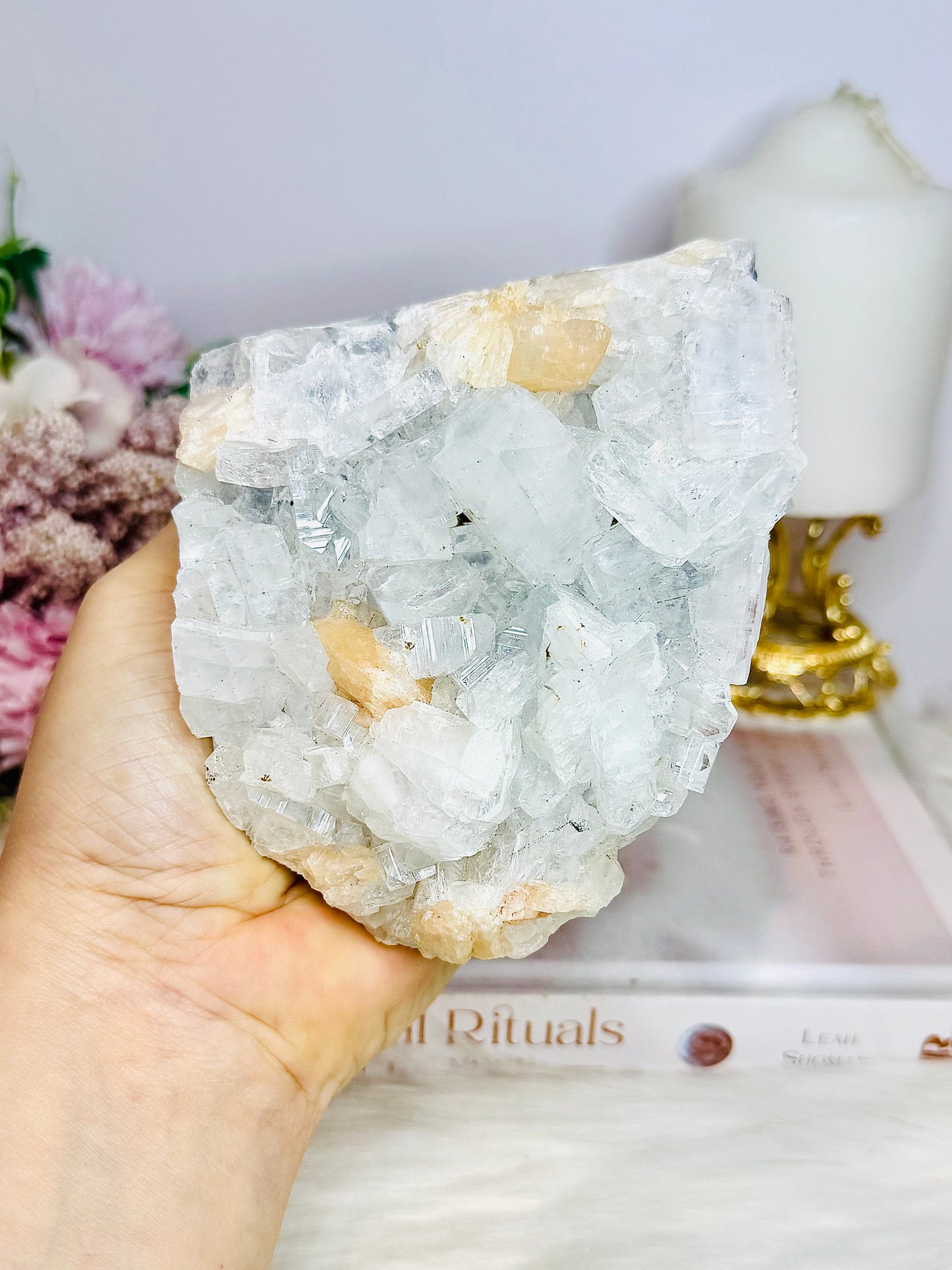 Large Natural Apophyllite with Calcite Freeform 640g