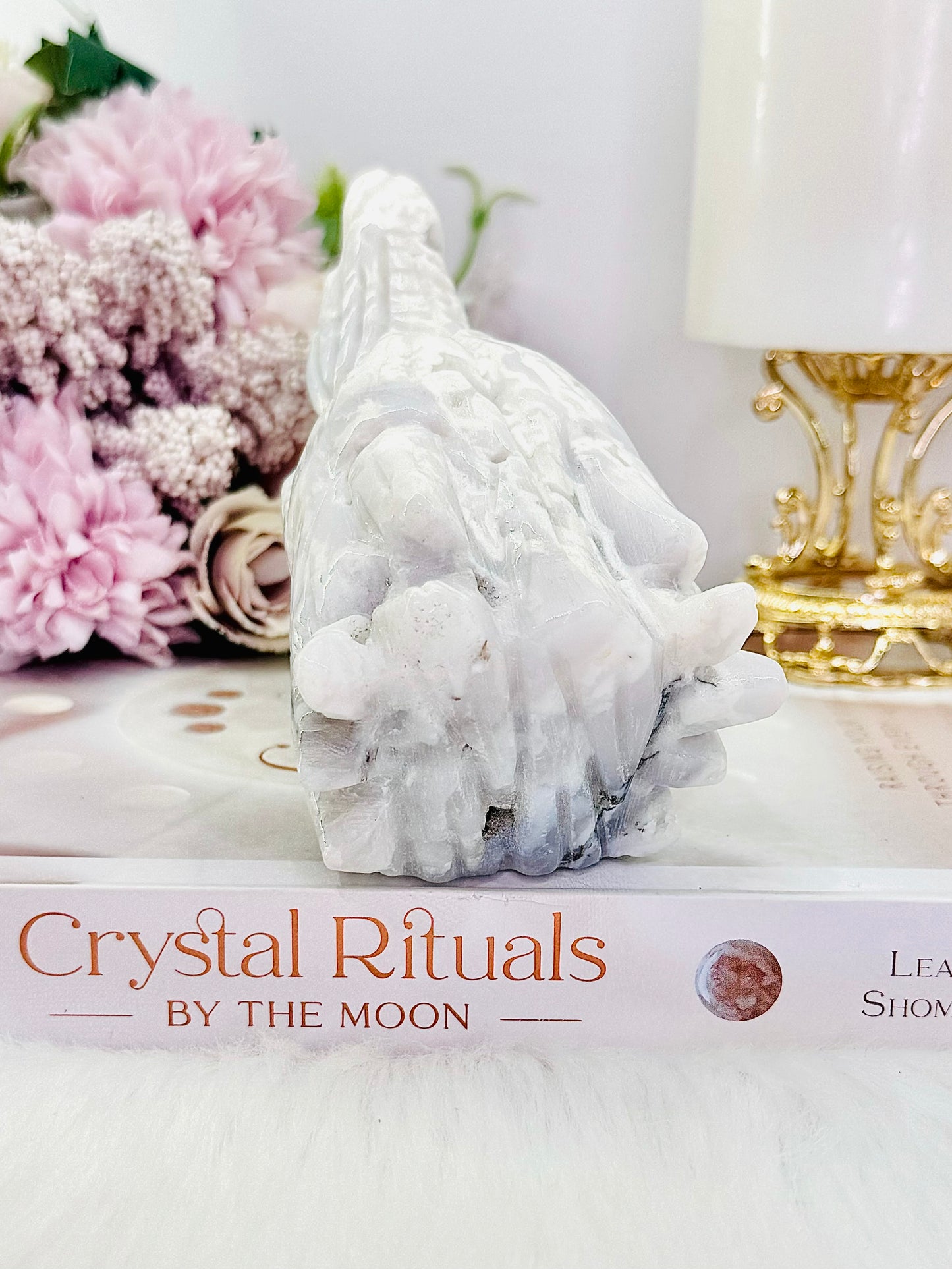 Wow!!!! Incredible New Large 457gram White Druzy Agate Wolf Head Carving Absolutely Awesome