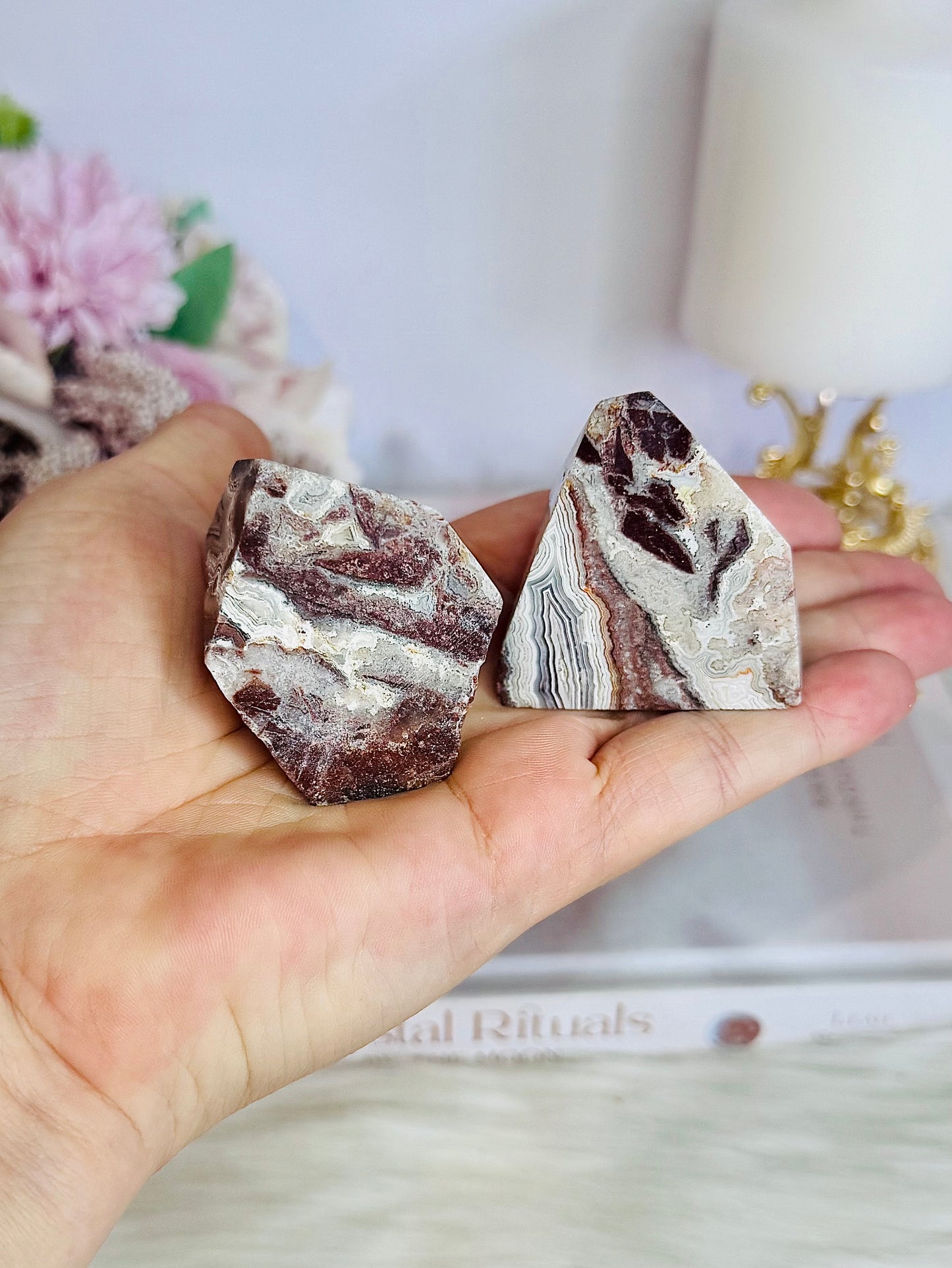 Stunning Natural Set of 2 Polished Mexican Lace Agate Freeforms
