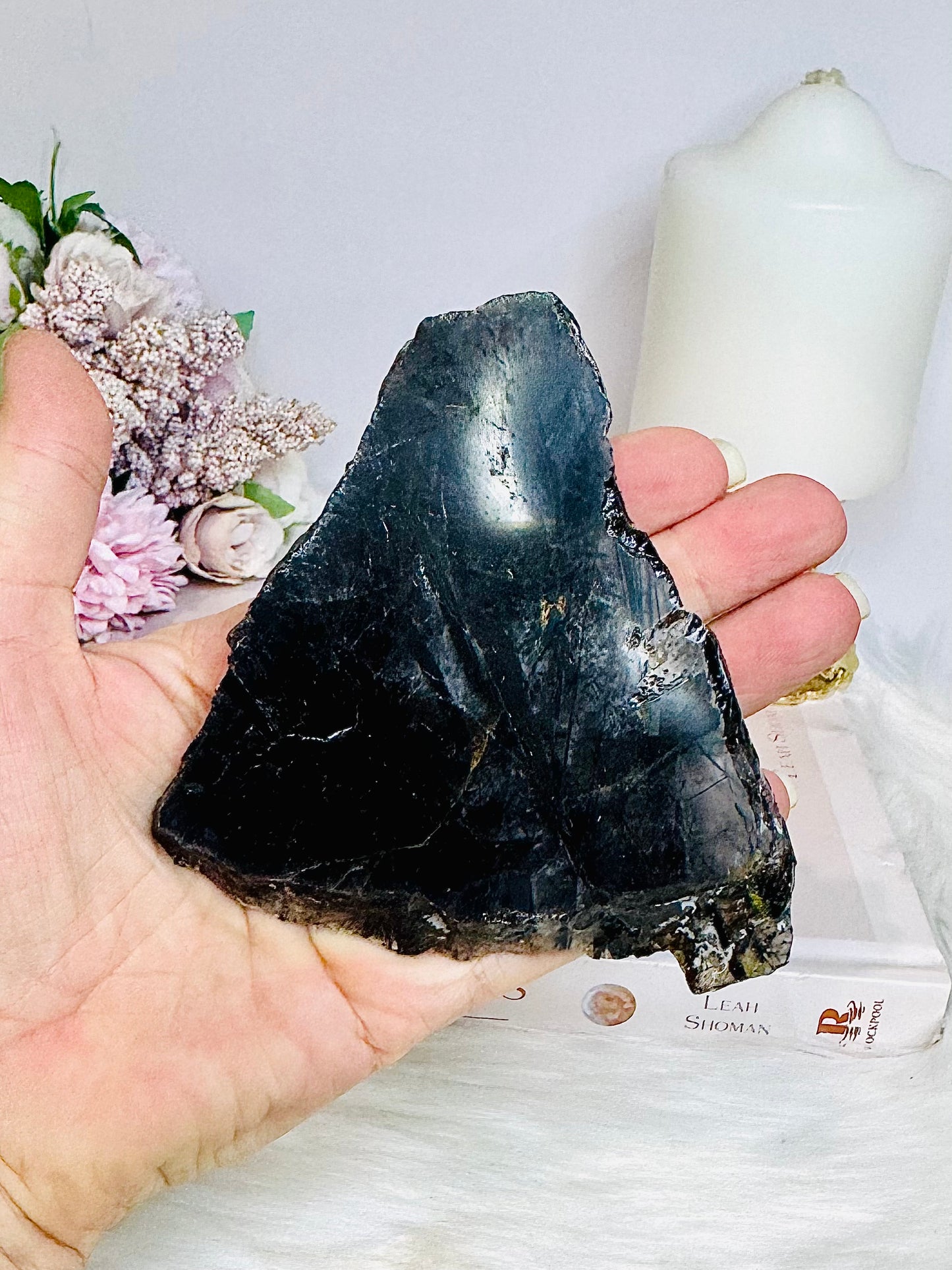 Black Tourmaline in Quartz Slab on Stand 10cm