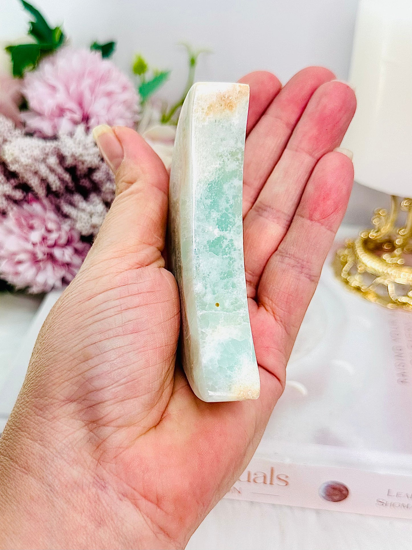 Beautiful Chunky 9cm Caribbean Calcite Carved Moon