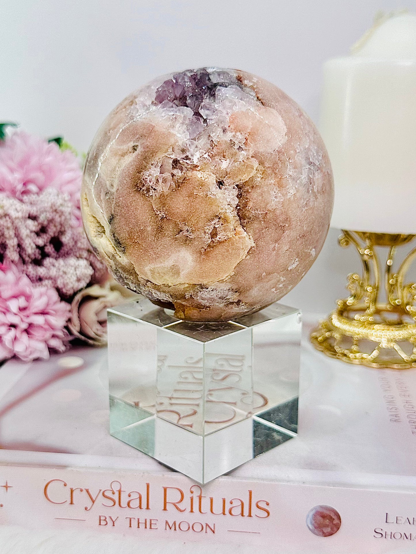 Classy & Absolutely Stunning Large 806gram 9cm Druzy Pink Amethyst Sphere on Silver Stand (glass stand in pic is display only) From Brazil ~ A True Masterpiece