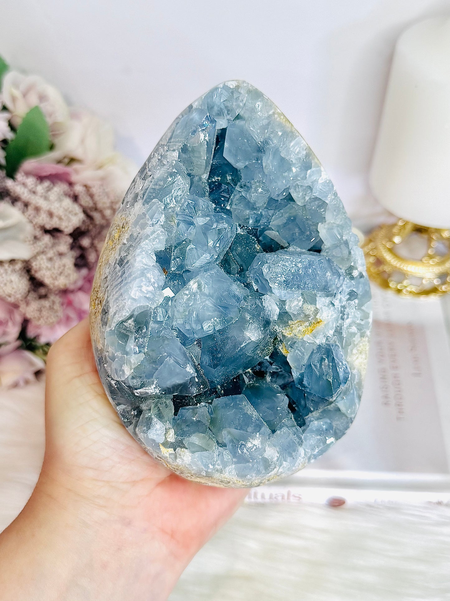 Huge Blue Celestite Cluster Egg On Stand 1.8KG