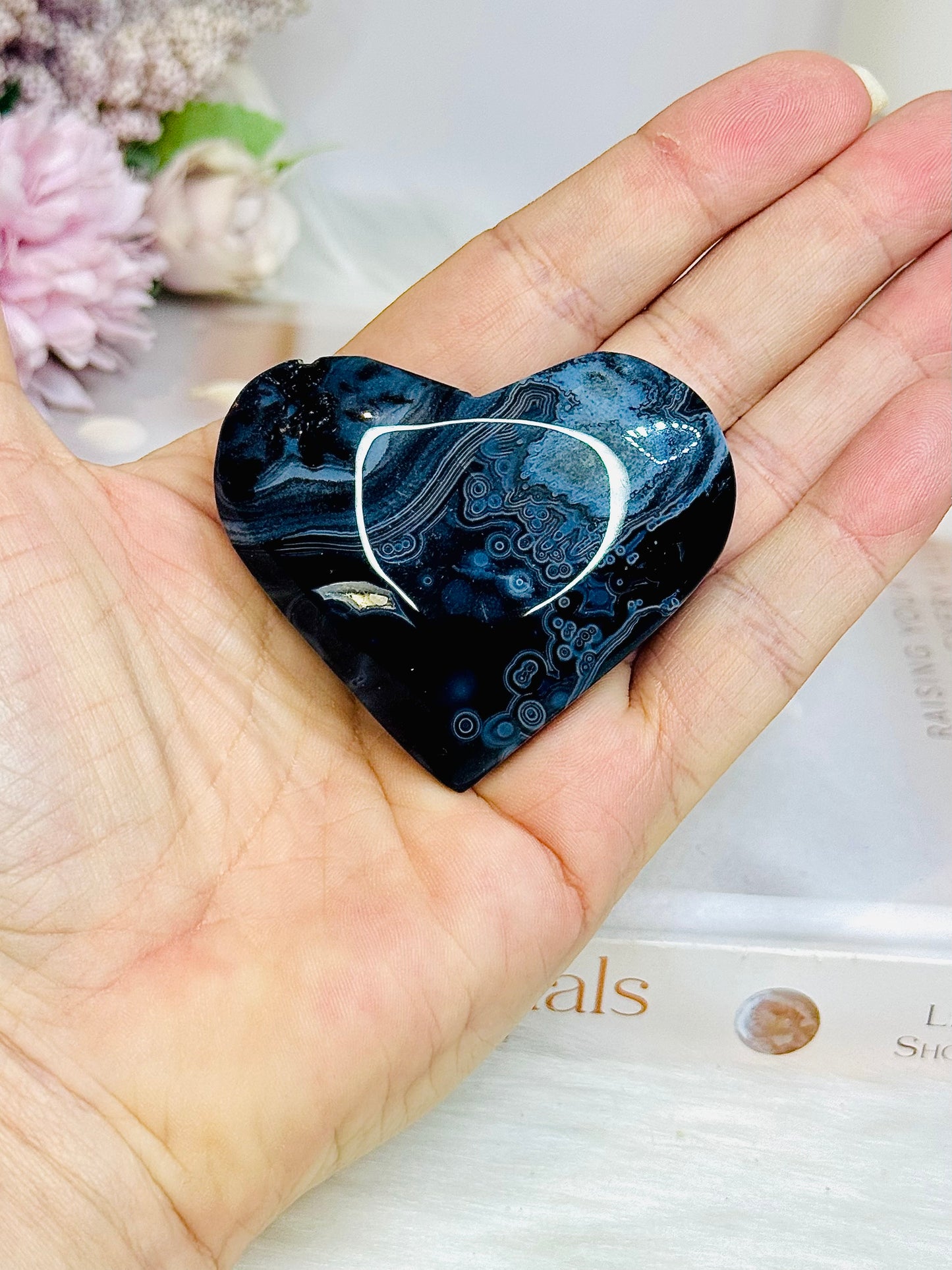Black Agate Heart On Stand
