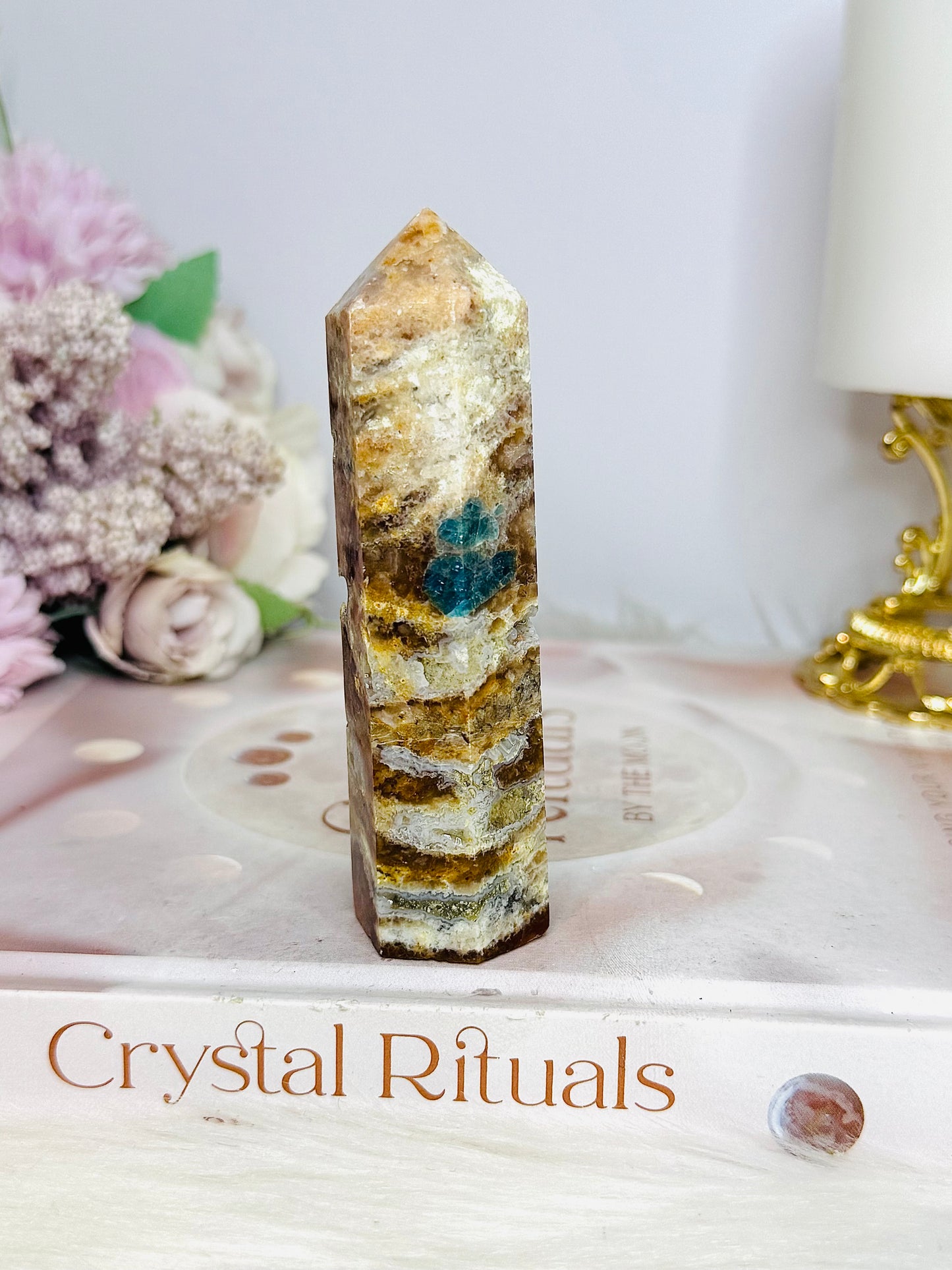 Druzy Sunstone Tower with Apatite Inclusion 10cm