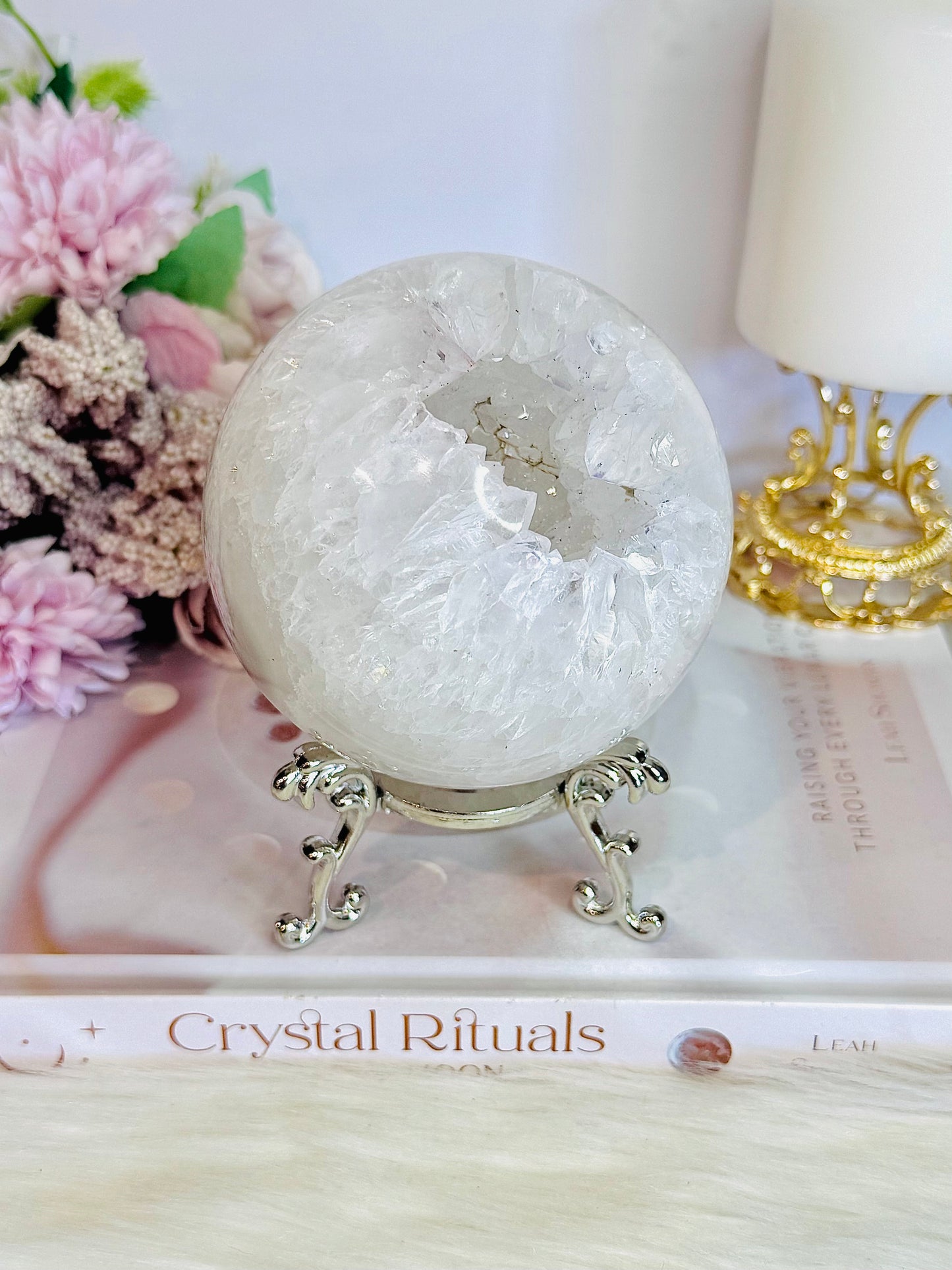 High Grade Absolutely Incredible Large Clear Quartz Druzy Sphere From Brazil 845grams