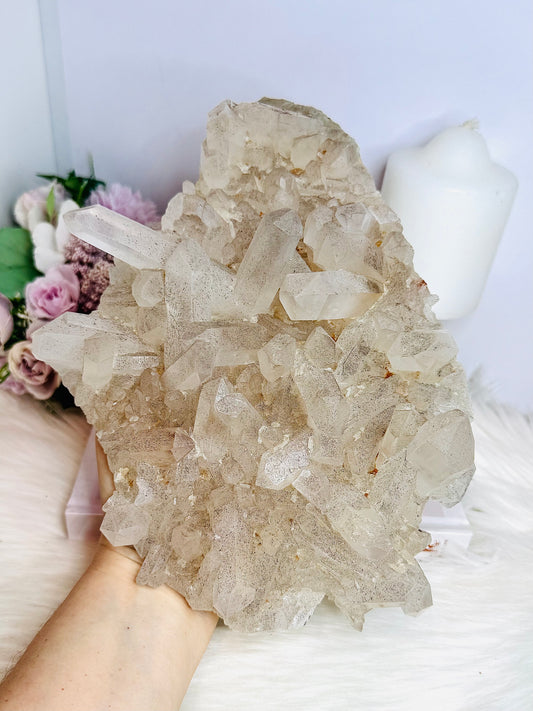 Huge Quartz  Cluster Specimen with Goethite Inclusions (black specks) 25cm 1.45KG