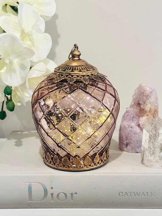 Glass Lantern Led Foil Punch 17.5cm