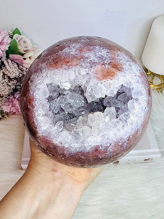 ⚜️ SALE ⚜️ STATEMENT PIECE ~ The Most Spectacular High Grade Classy & Fabulous Huge Druzy Pink Amethyst Sphere From Brazil On Stand 1.75KG