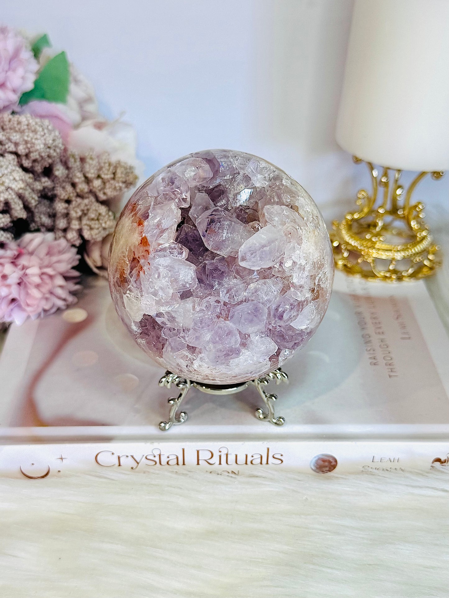 Classy & Fabulous High Grade Pink Amethyst Druzy Sphere On Stand From Brazil 702grams