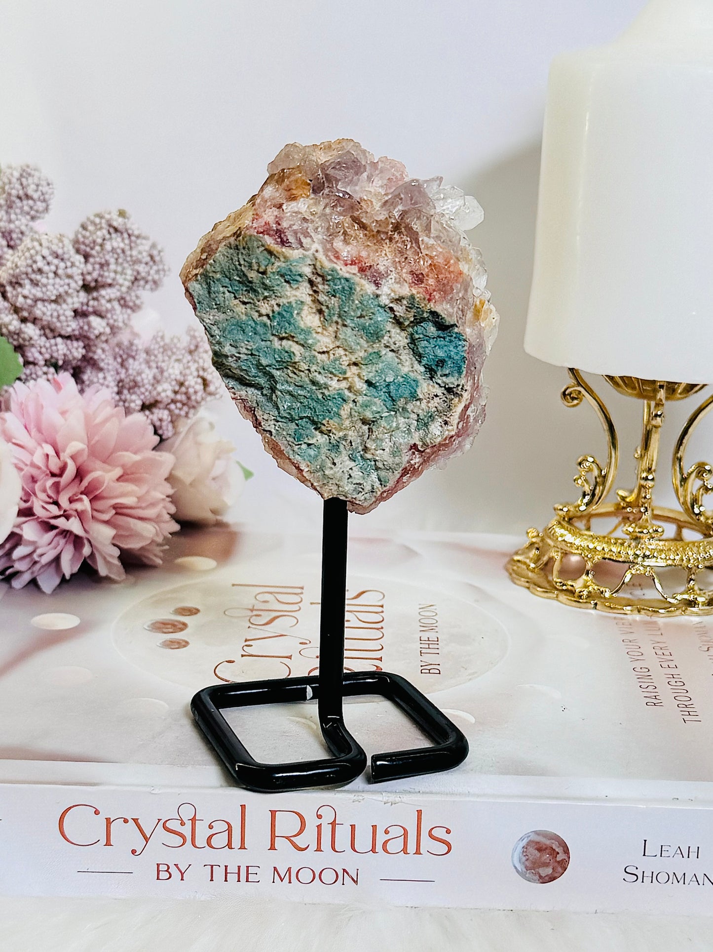 High Grade 13cm Chunky Druzy Pink Amethyst Cluster Stand From Brazil