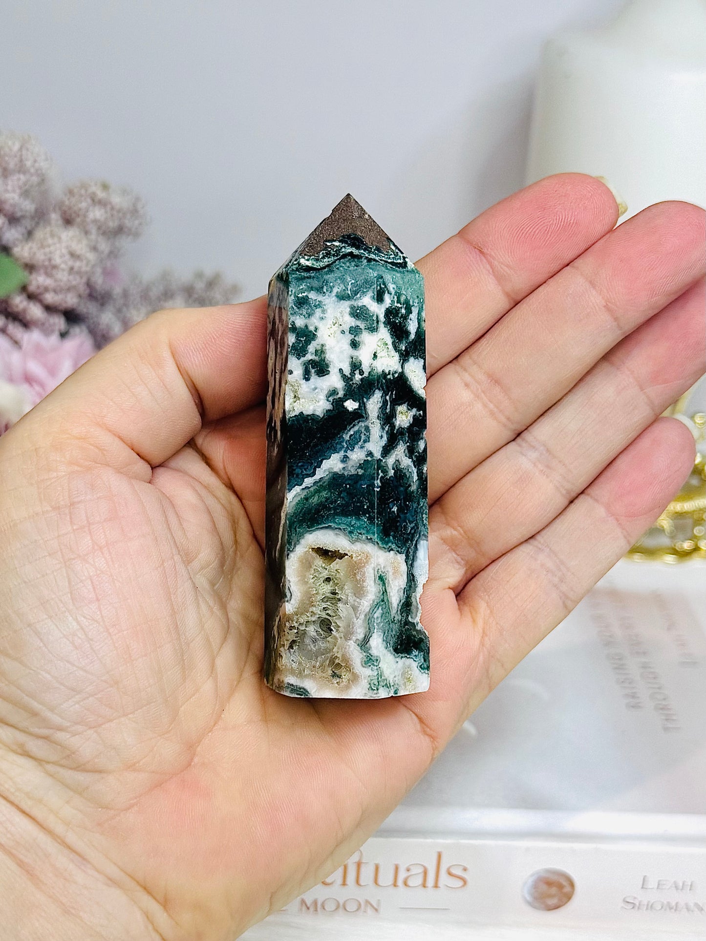 Moss Agate Druzy Tower 8.5cm