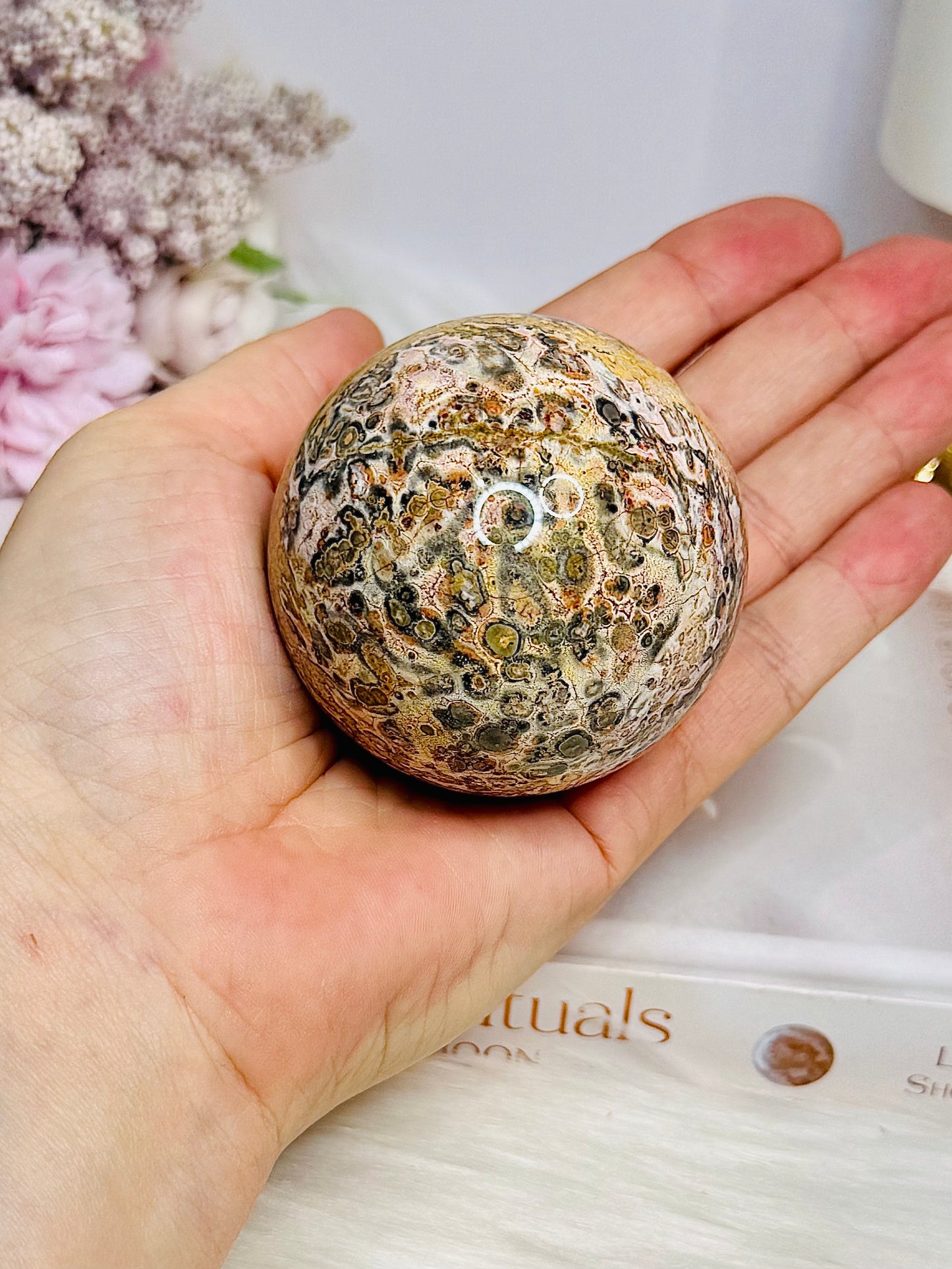 Leopard Skin Jasper Sphere on Stand 237g