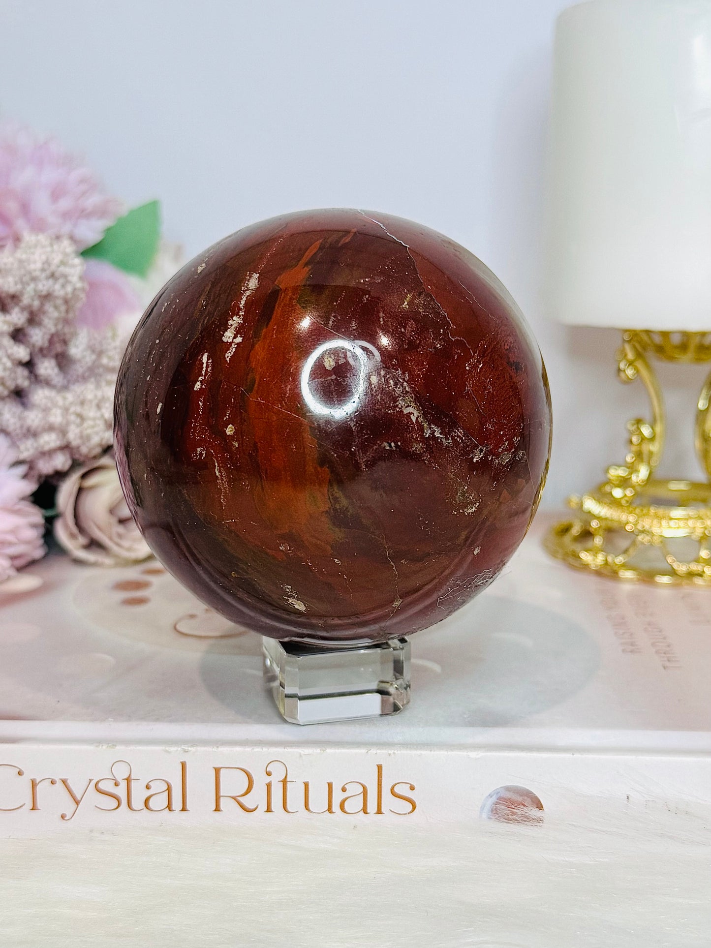 Large Petrified Wood Sphere on Stand 731g