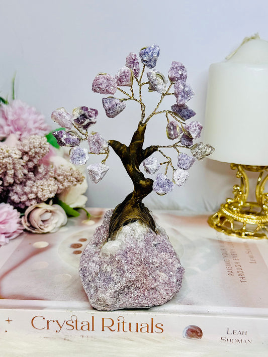 Natural Lepidolite Carved Tree 14cm