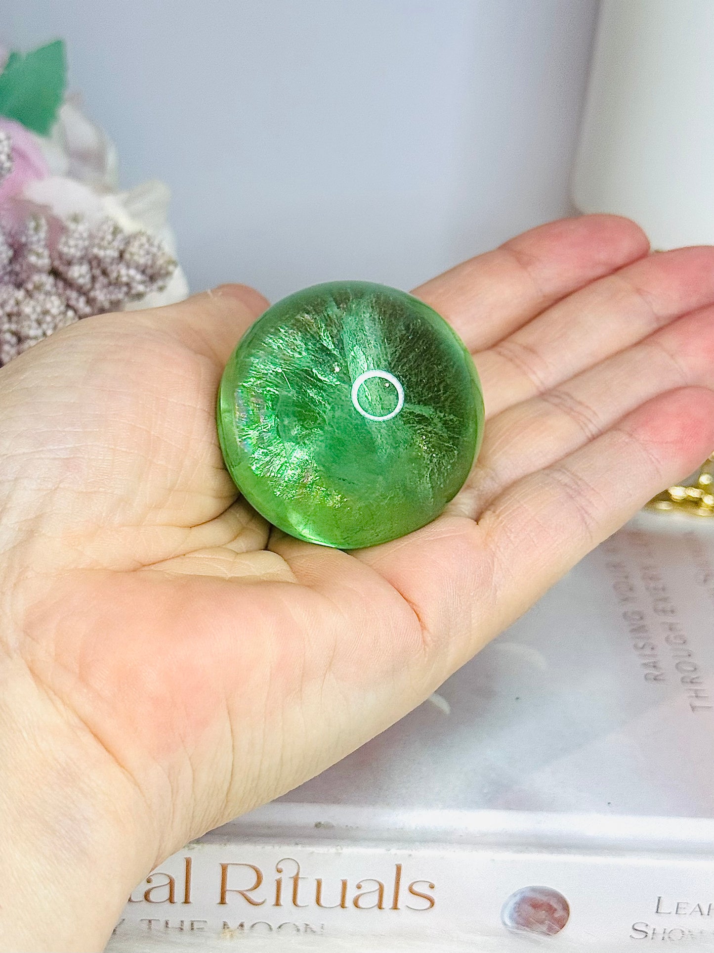High Grade Green Fluorite Sphere Full of Rainbows On Stand 5cm