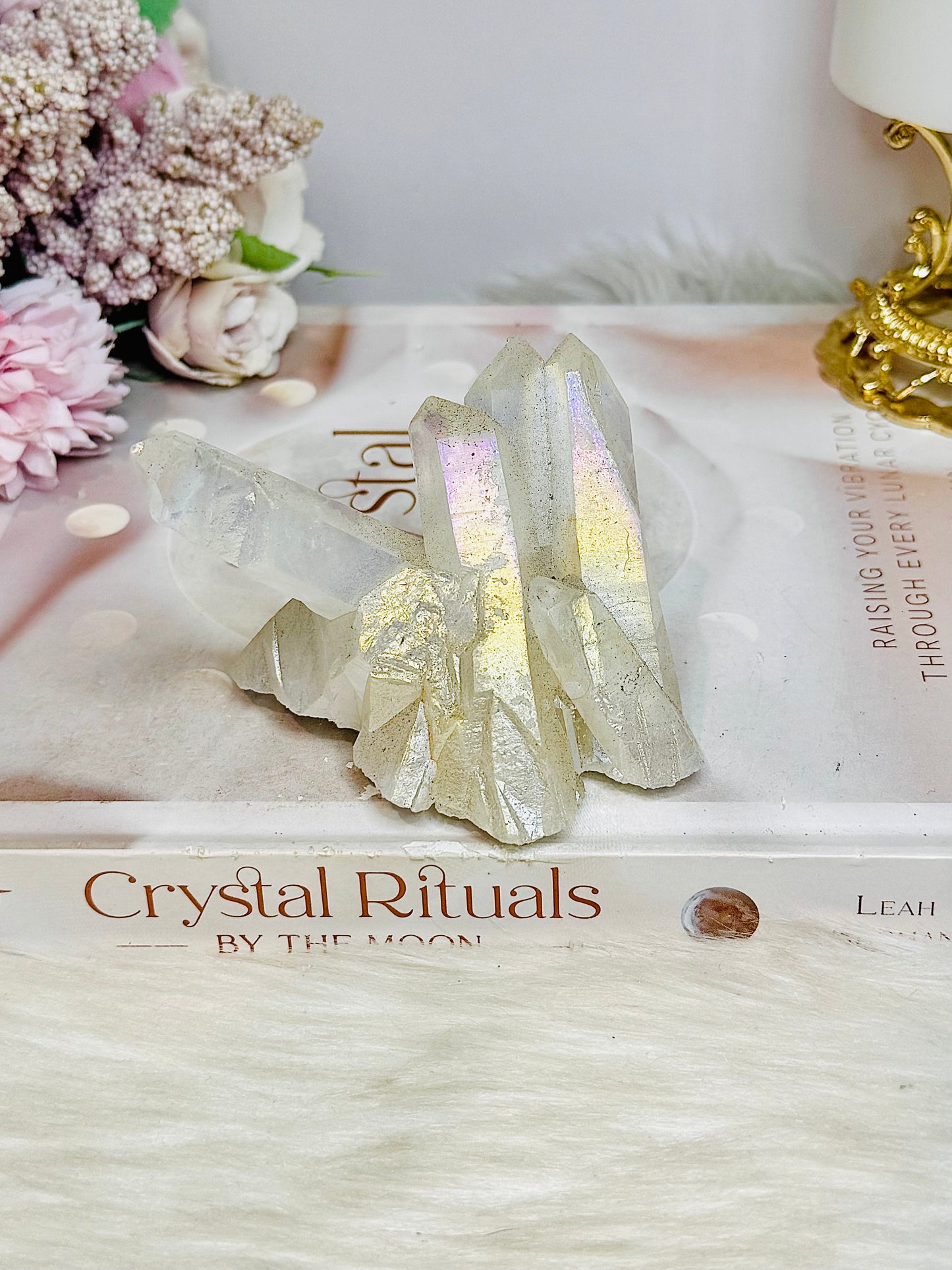 Angel Aura Coated Clear Quartz Cluster 7cm