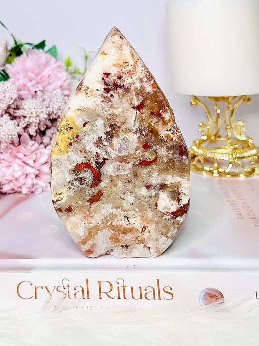 Pink Amethyst Carved Flame | Freeform with Red Jasper Inclusions 12cm 441grams From Brazil