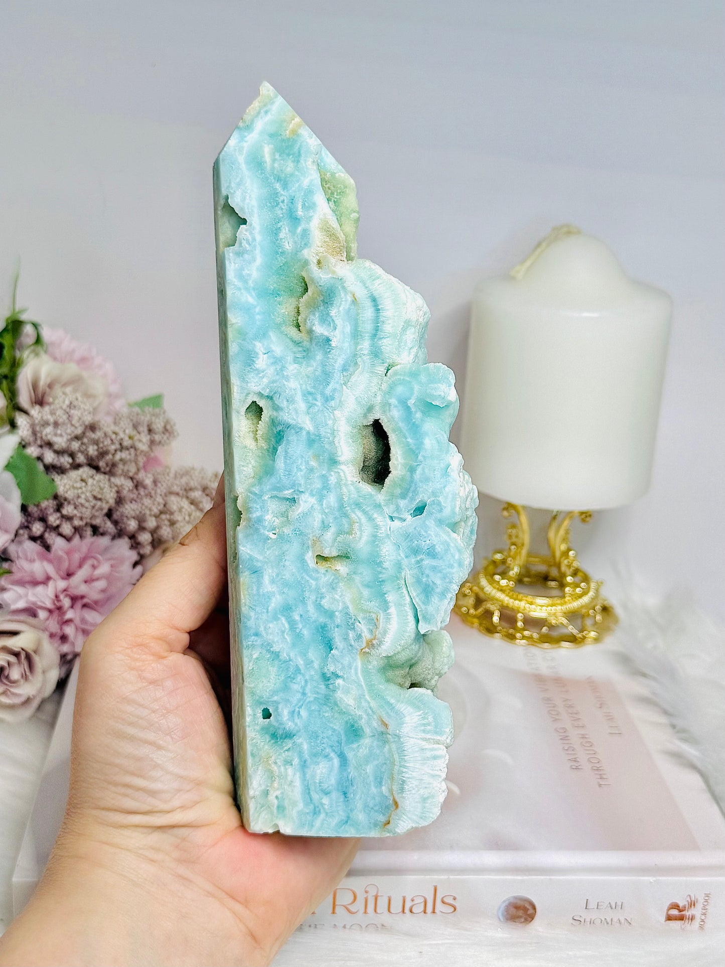 Large Blue Hemimorphite Druzy Tower 19cm