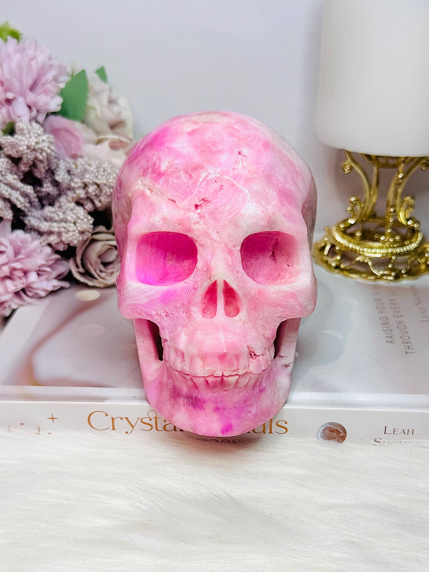MASTERPIECE!! Absolutely Incredible Huge Natural Pink Oragonite Carved Skull 1.06KG 13cm