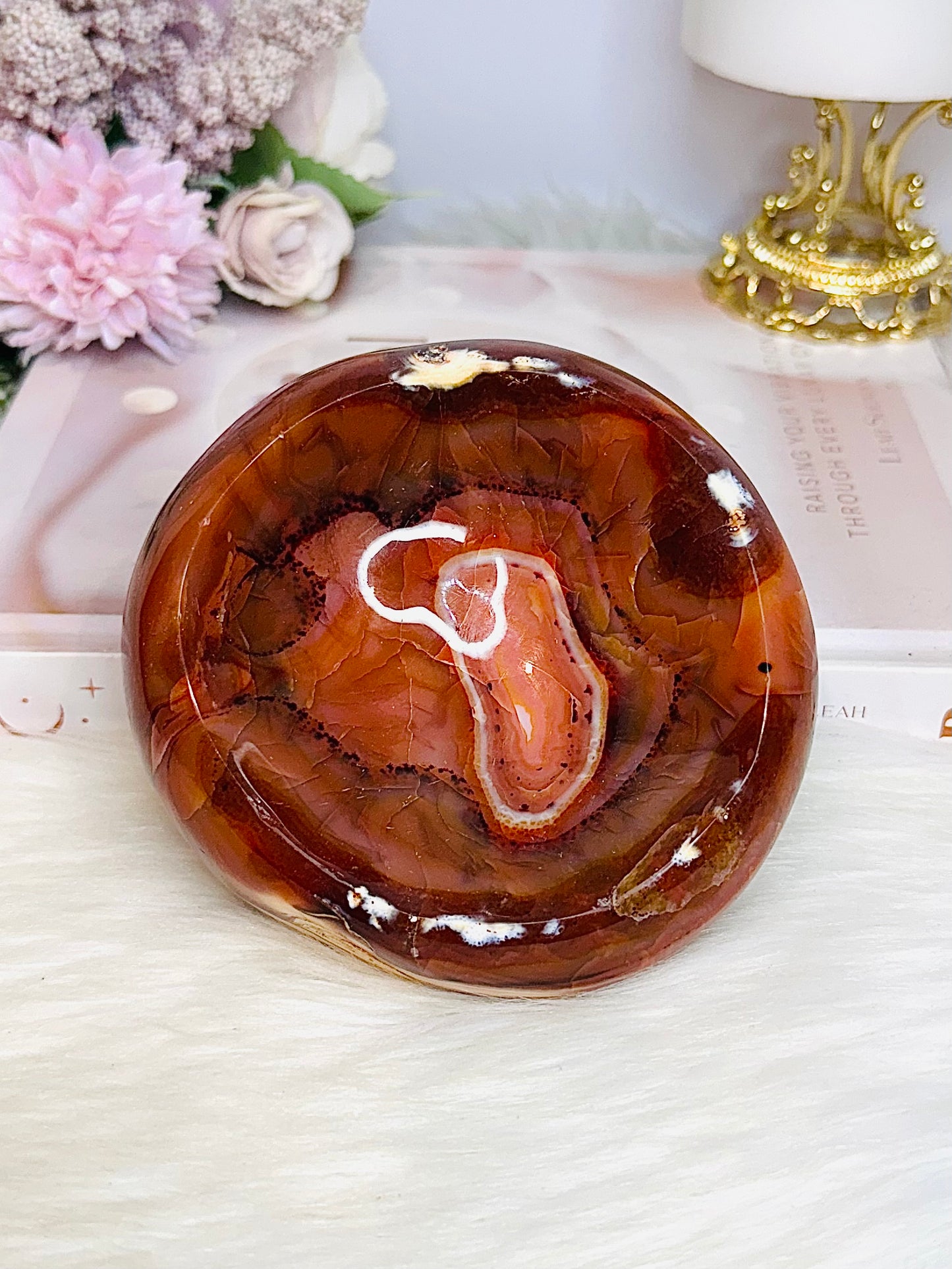 Large Carnelian Carved Bowl 11cm 731g