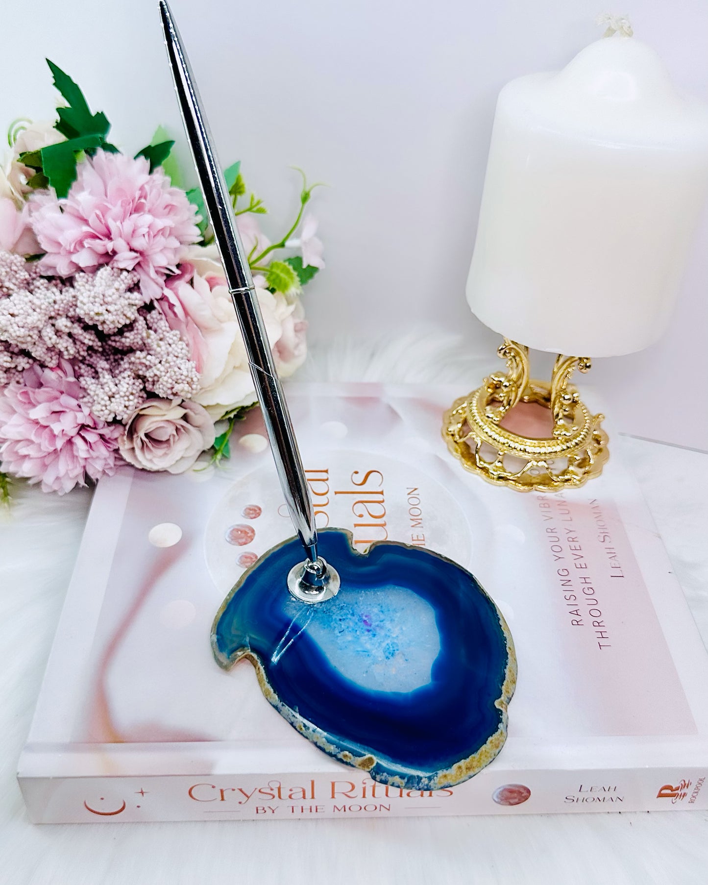 Transforms Negative to Positive ~ Perfect Desk Accessory ~ Gorgeous Blue Agate Slab Pen Holder