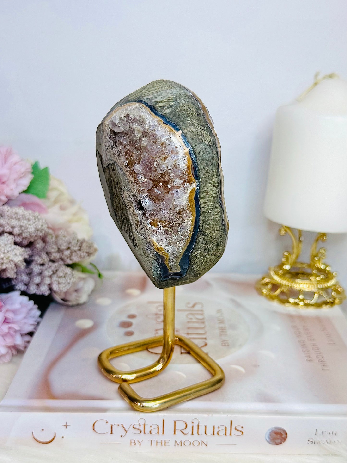 Large 16cm Amethyst Freeform On Gold Stand