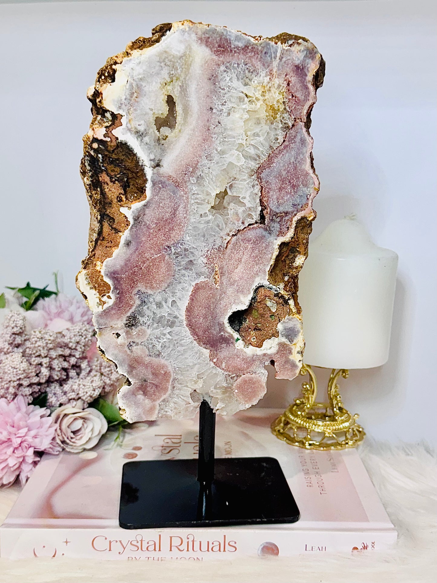 Large Druzy Pink Amethyst Chunky Slab on Stand 26cm 1.5KG