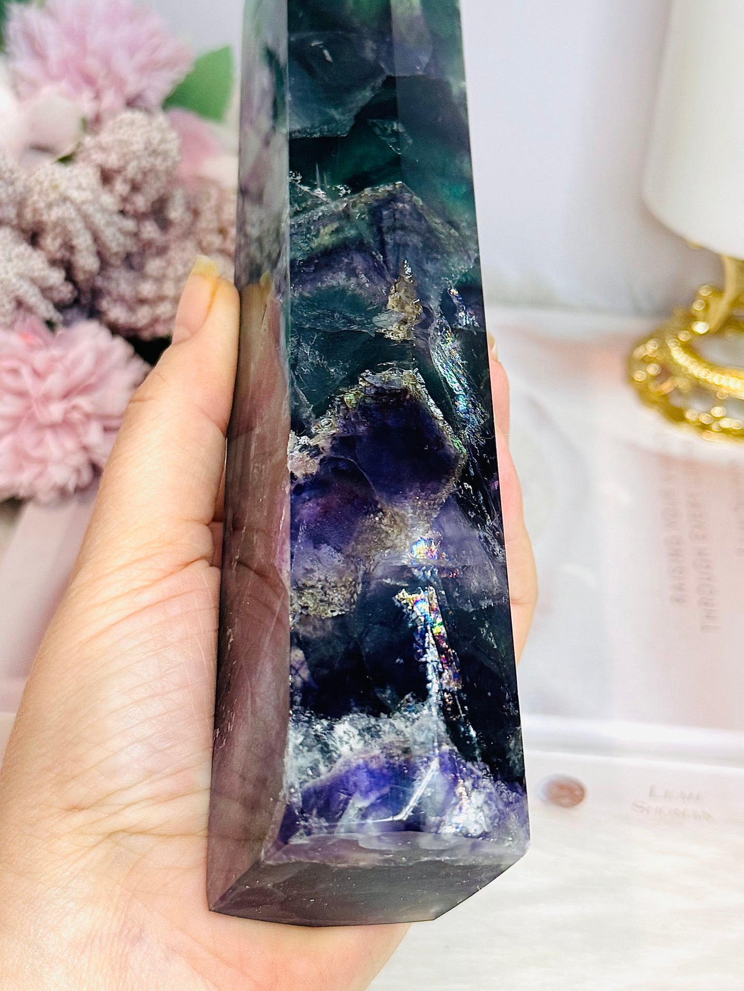 Large Rainbow Fluorite Tower Full of Rainbows 1.02KG 22cm