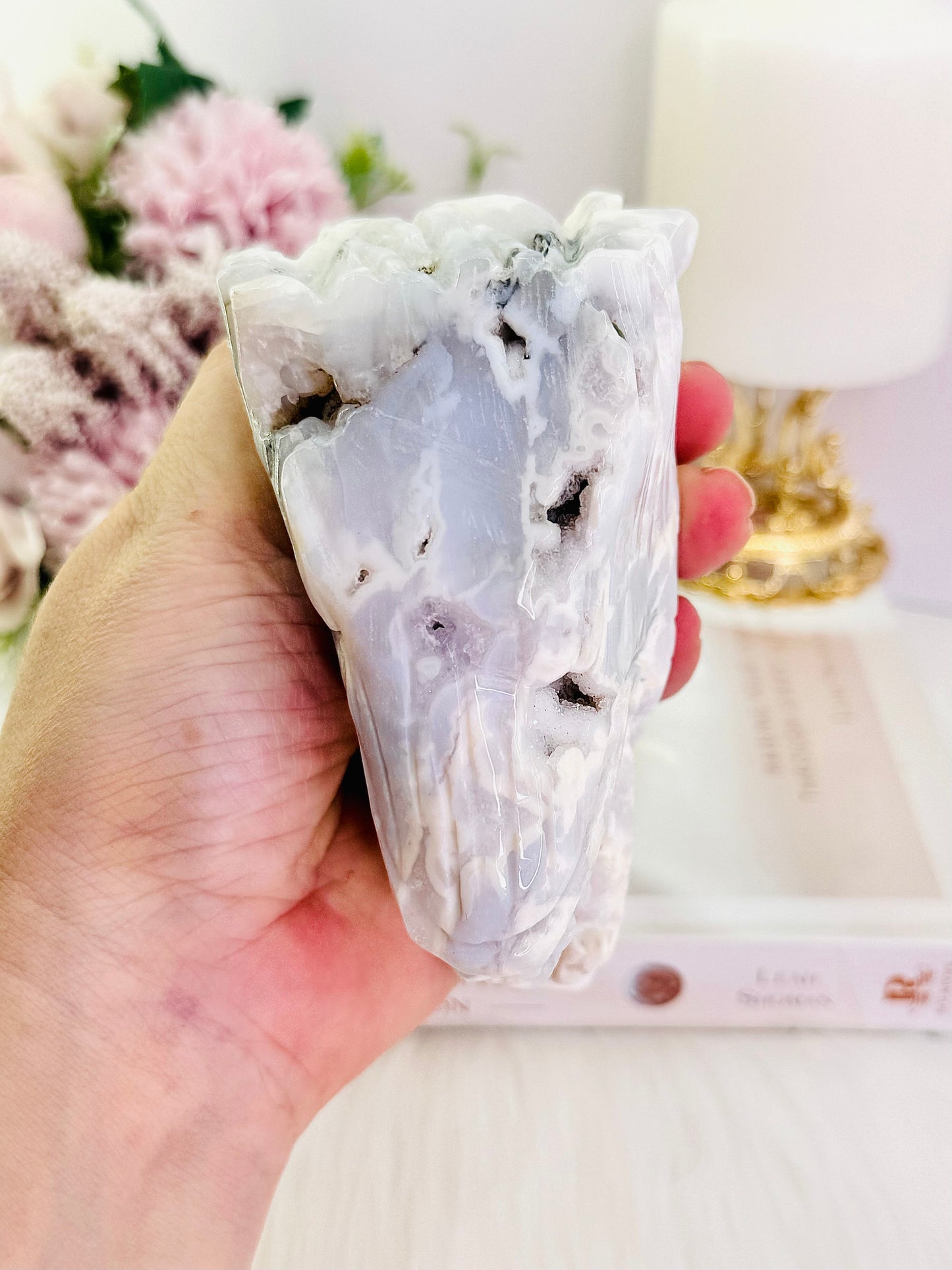 Wow!!!! Incredible New Large 457gram White Druzy Agate Wolf Head Carving Absolutely Awesome