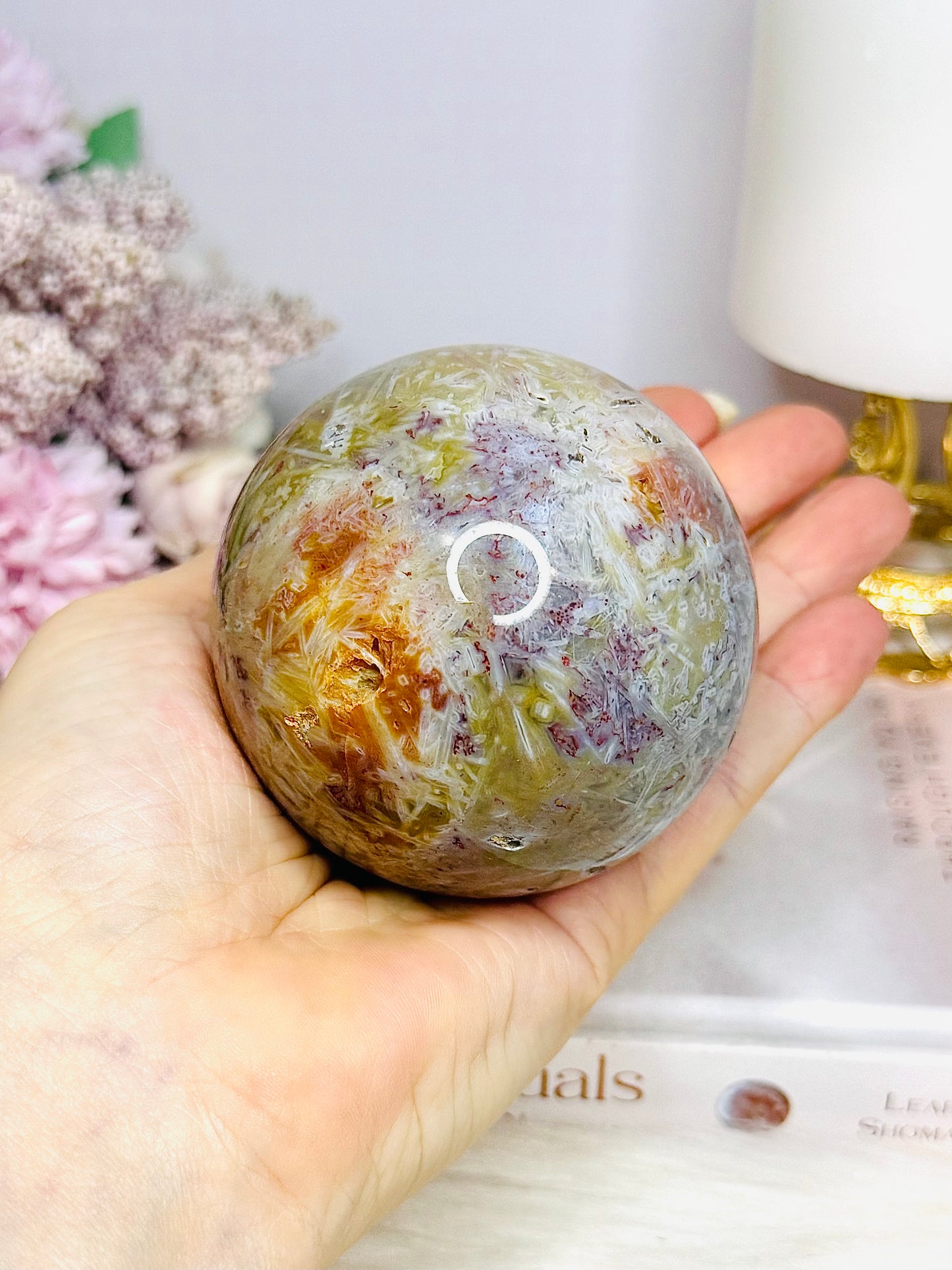 Ocean Jasper Rutile Sphere 468g On Stand
