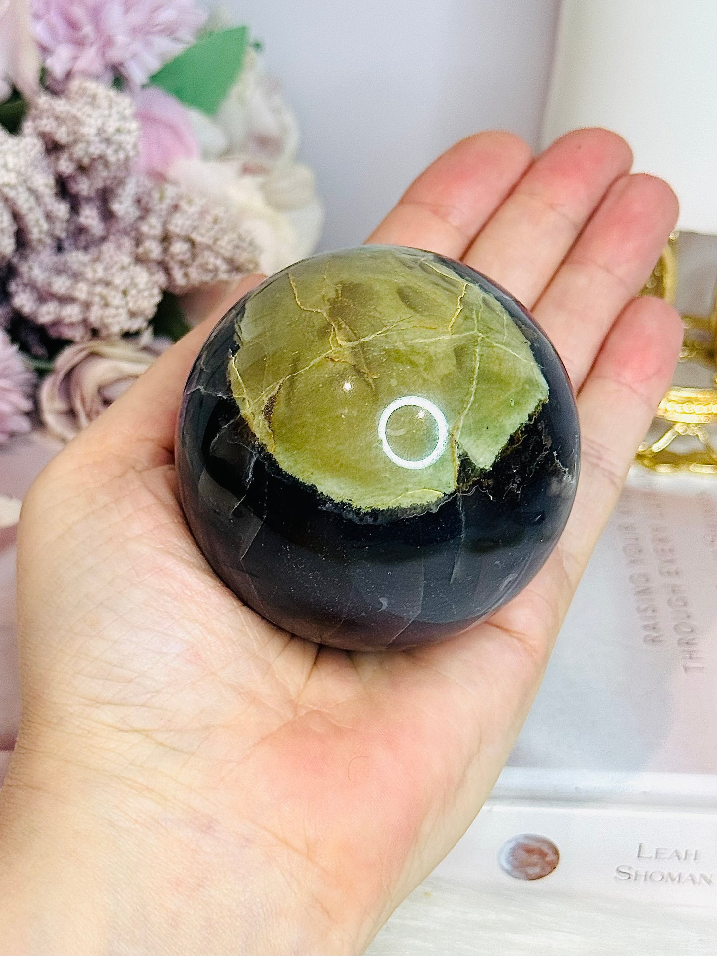 Large Volcano Agate (UV Reactive) Sphere On Stand 378g