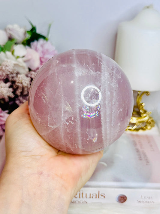 Huge Lavender Rose Quartz Sphere with Rainbows 1.06KG