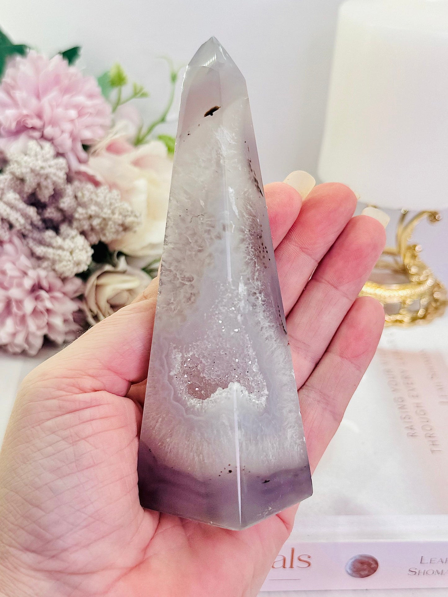 Sugar Druzy Agate Obelisk | Tower 13cm