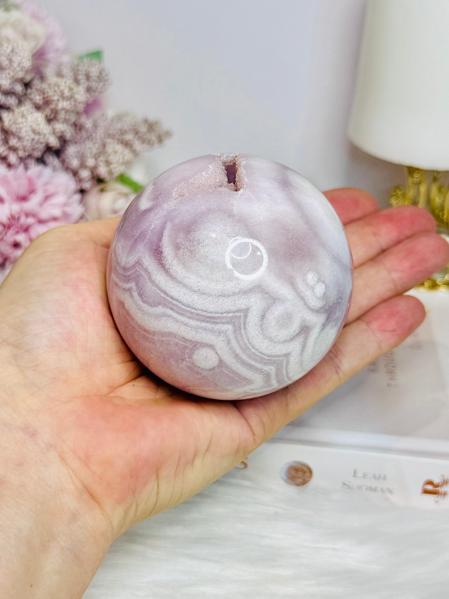 Large Pink Amethyst Druzy Sphere on Glass Stand (stand can be changed) 471g