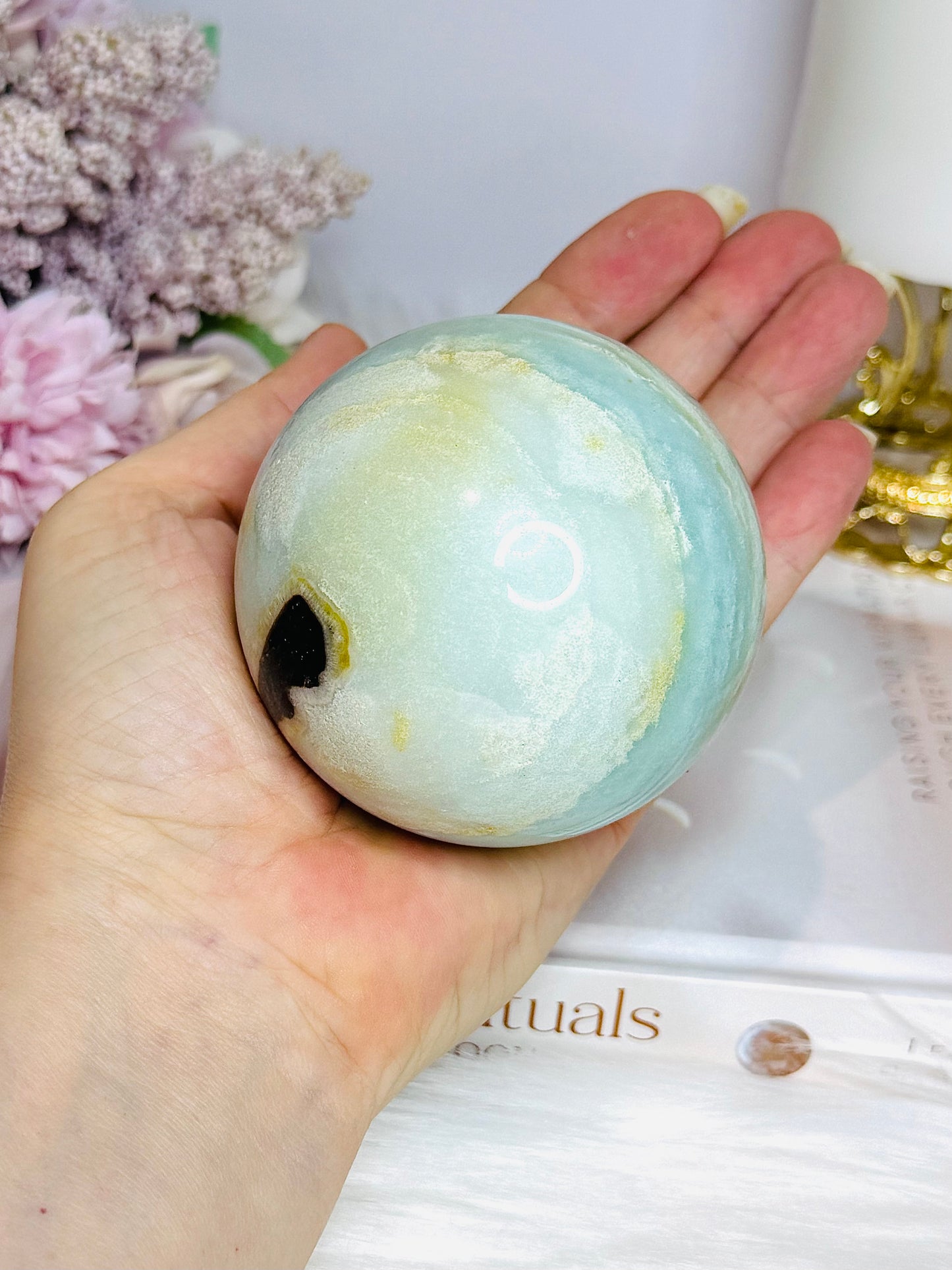 Blue Caribbean Calcite Sphere on Stand 486g