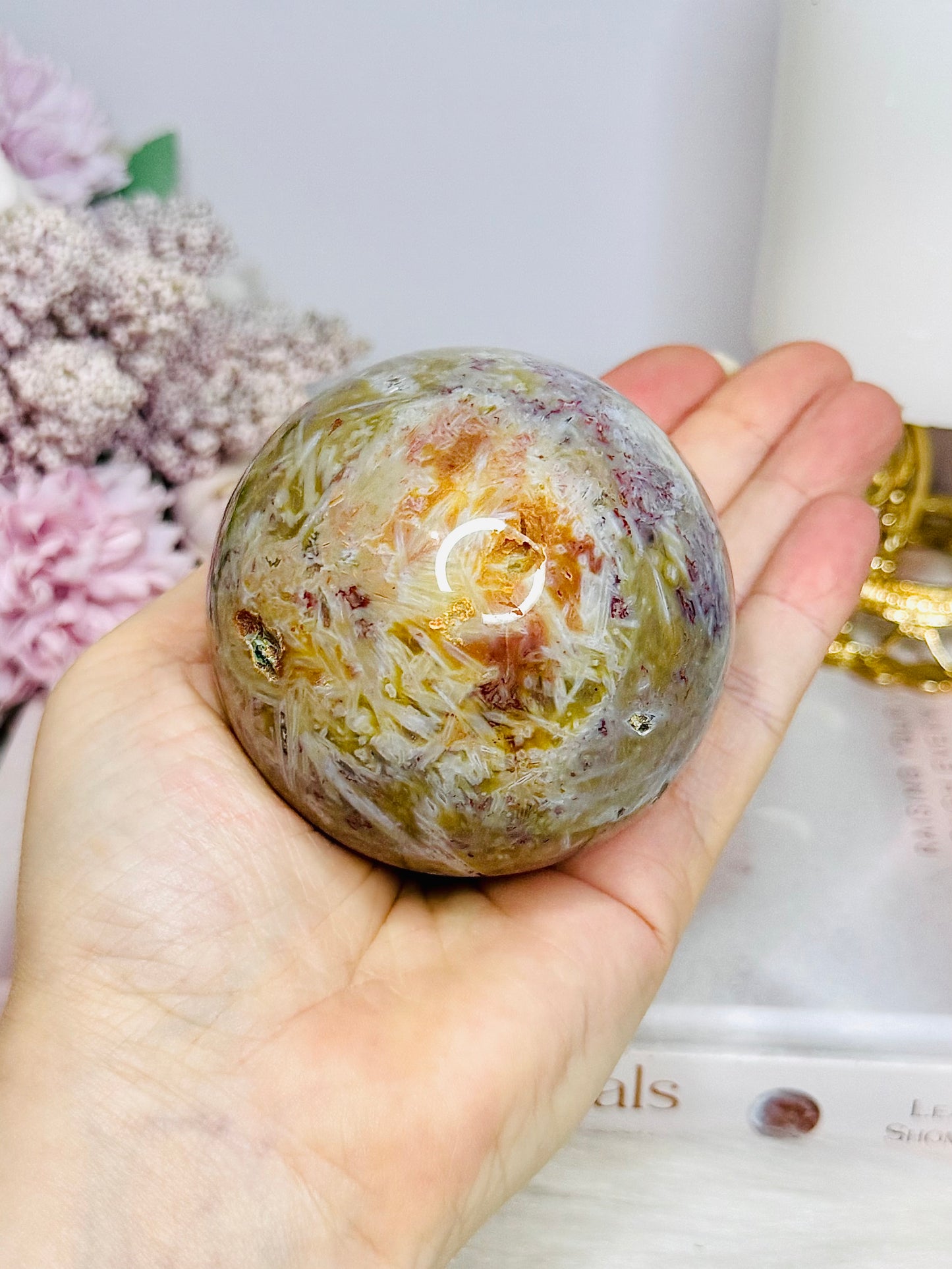 Ocean Jasper Rutile Sphere 468g On Stand